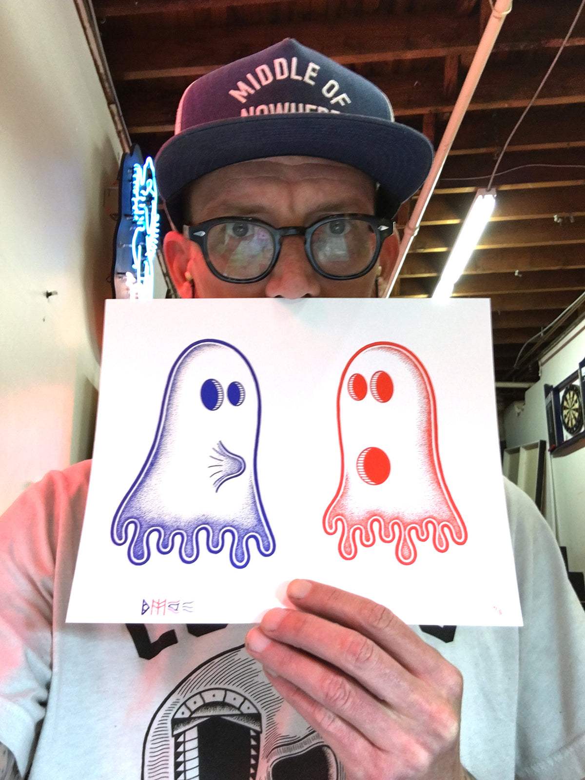 Bonethrower &quot;Ghost Boner&quot; - Standard Print &amp; 2 x Pin Set, Edition of 50 - 8 x 10&quot;