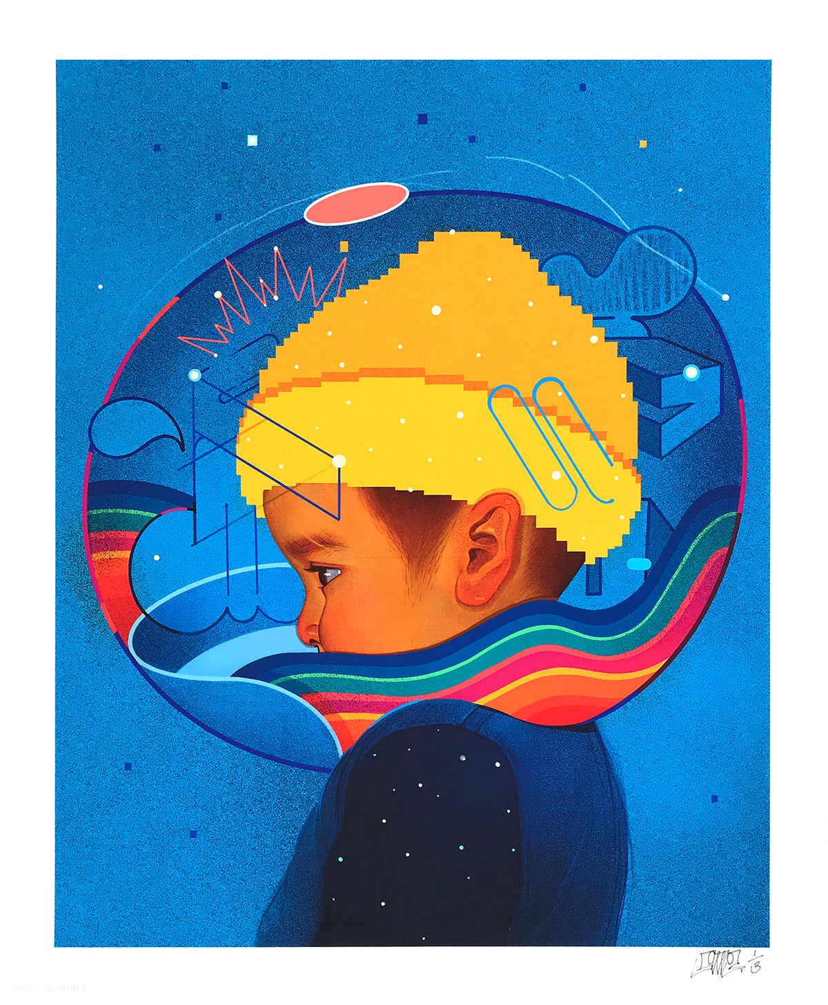 Sam Rodriguez &quot;Kid with Yellow Beanie&quot; - Hand-Embellished Variant, 1 of 3 - 14 x 17&quot;