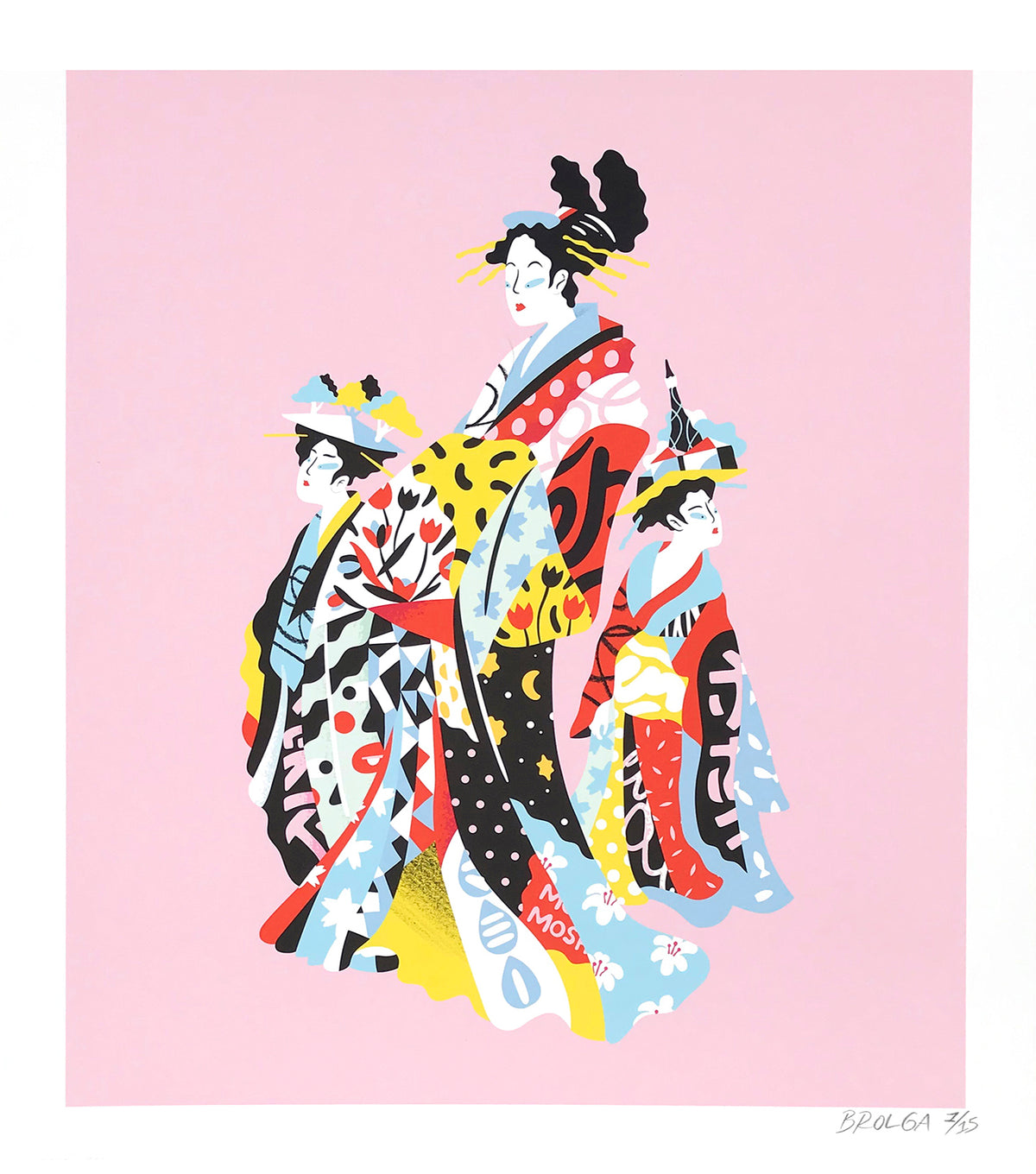 Brolga &quot;Hokusai Pop Geishas&quot; - Archival Print, Limited Edition of 15 - 15 x 17&quot;