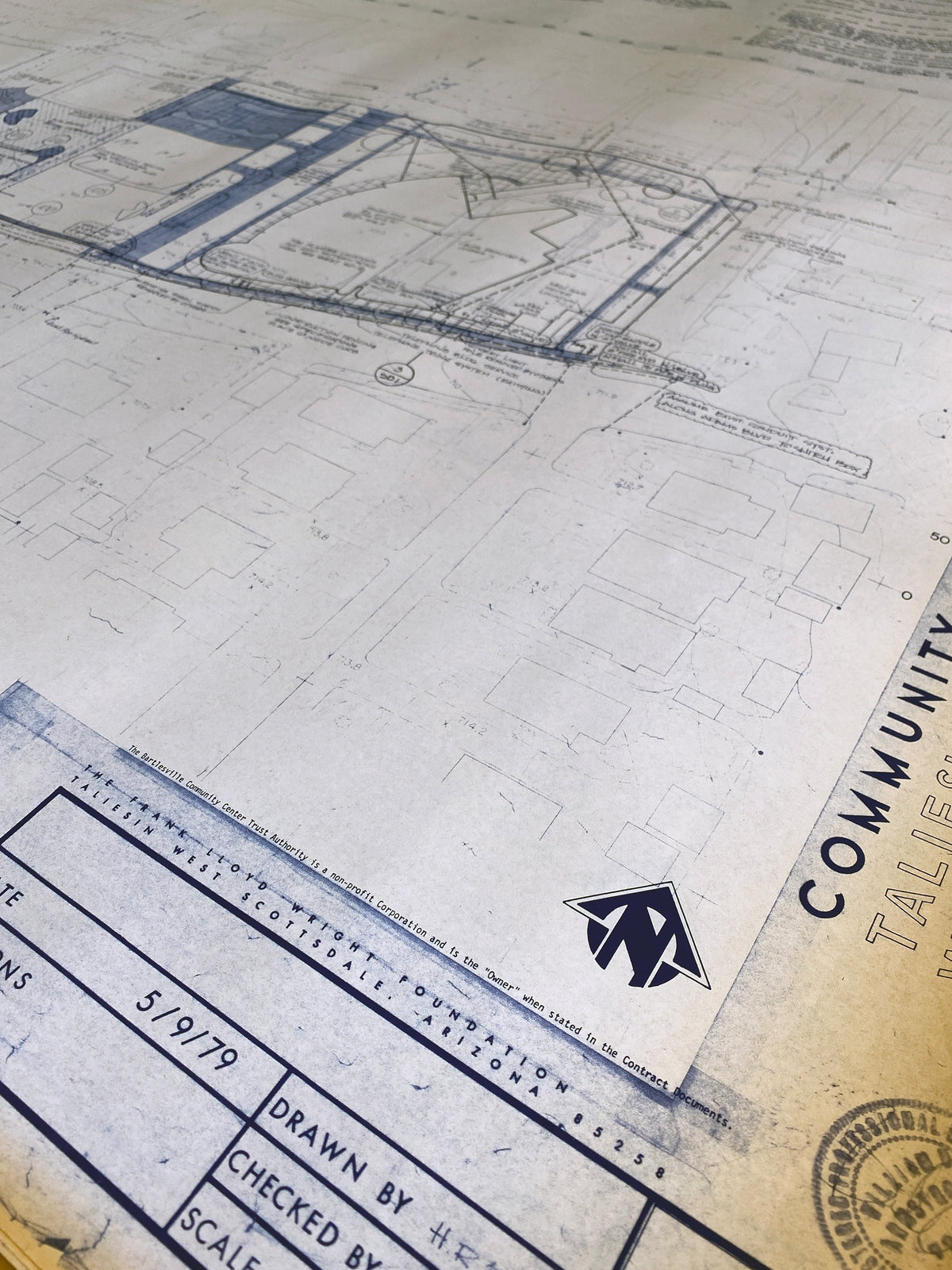 Frank Lloyd Wright - Original &quot;Bartlesville, Oklahoma Community Center&quot; Working Whiteprint