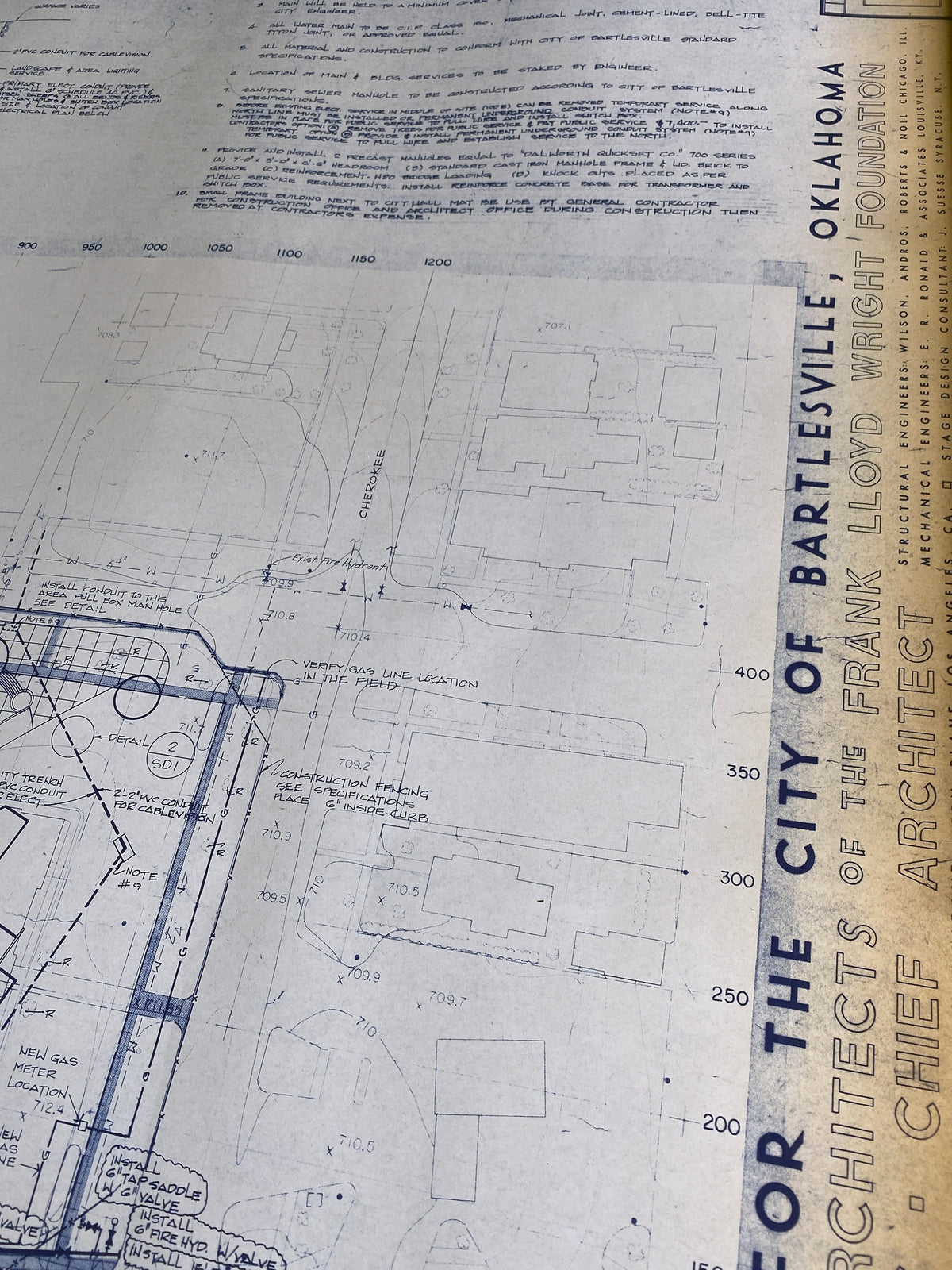 Frank Lloyd Wright - Original &quot;Bartlesville, Oklahoma Community Center&quot; Working Whiteprint