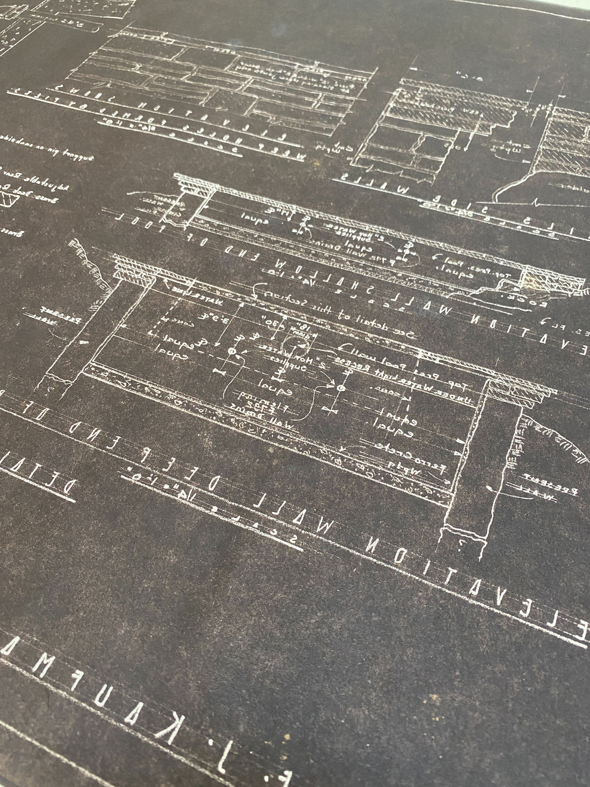 Frank Lloyd Wright - Original &#39;Fallingwater&#39; Working Blueprint Reverse Copy