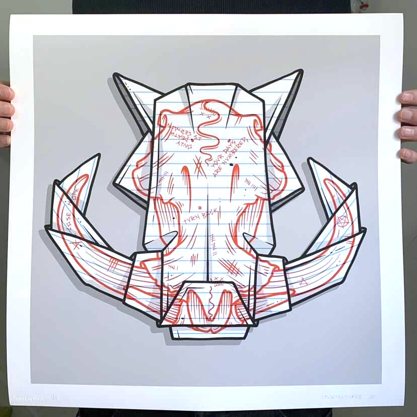 Stickipictures - &quot;Origami Warthog Skull&quot; - Hand-Embellished One Off - 17 x 17&quot;