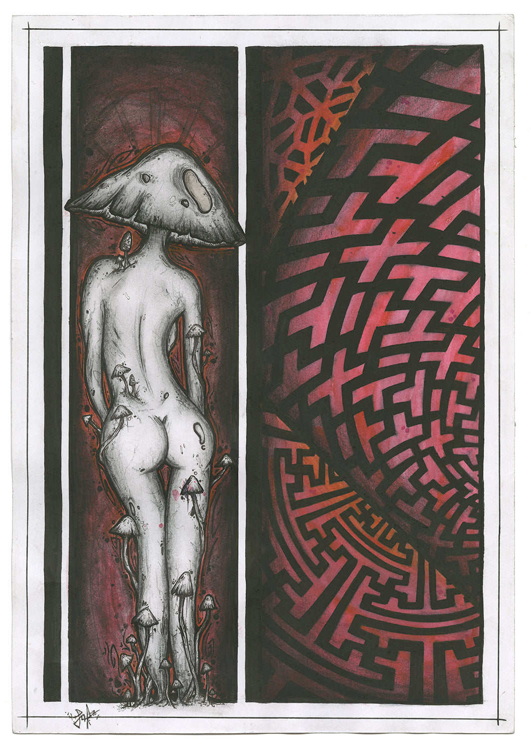 Jak Nola &quot;Sisou6&quot; - Original Mixed Media Illustration - 11.5 x 16.5&quot;