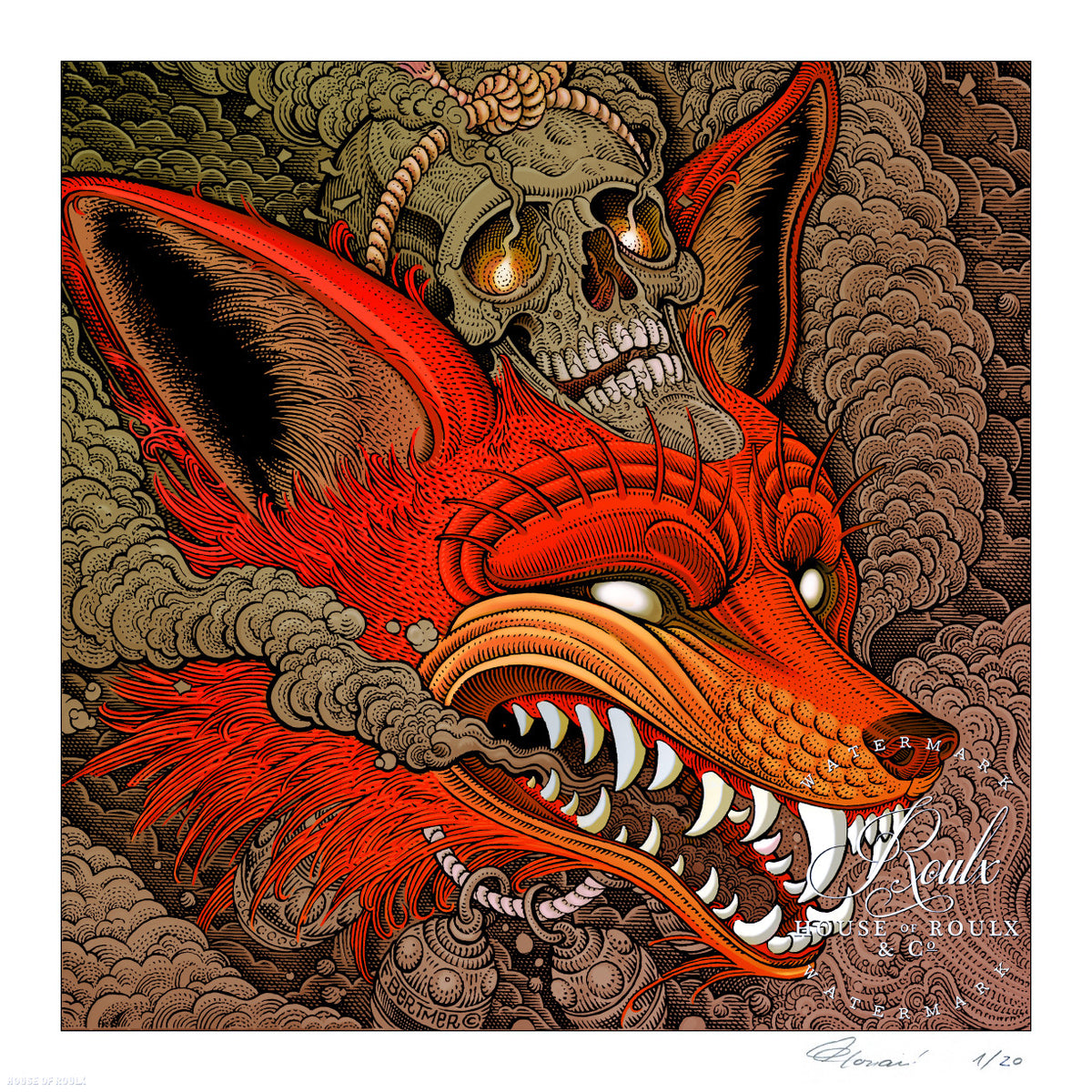 Florian Bertmer &quot;Kitsune (Crimson)&quot; - Archival Print, Limited Edition of 20 - 17 x 17&quot;