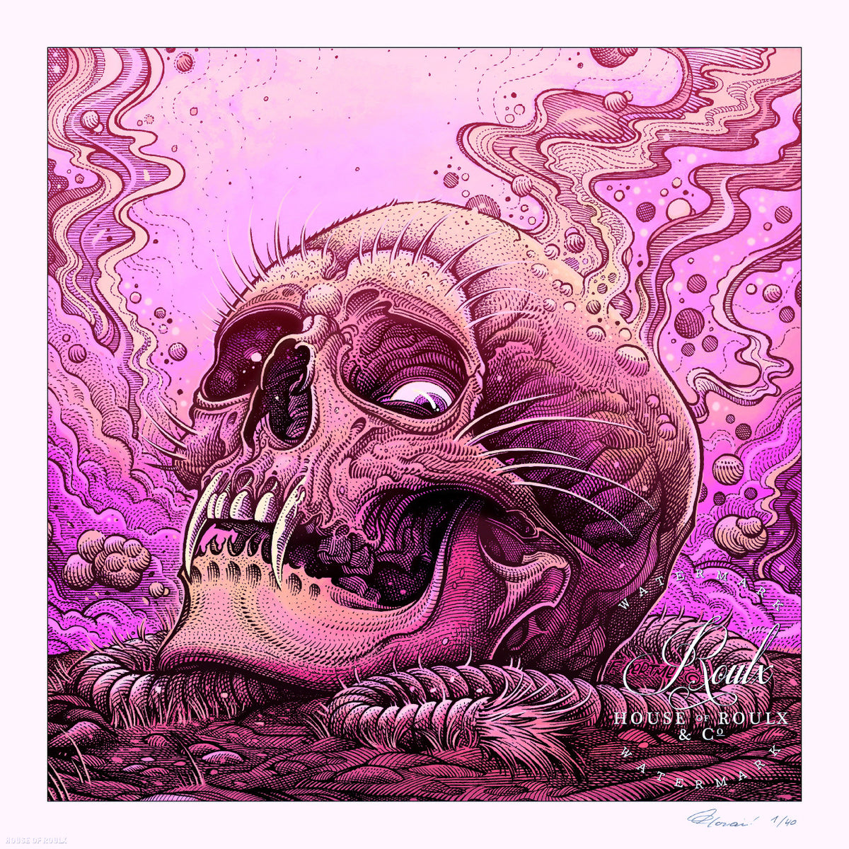 Florian Bertmer &quot;Kitsune Skull&quot; - Archival Print, Limited Edition of 40 - 17 x 17&quot;