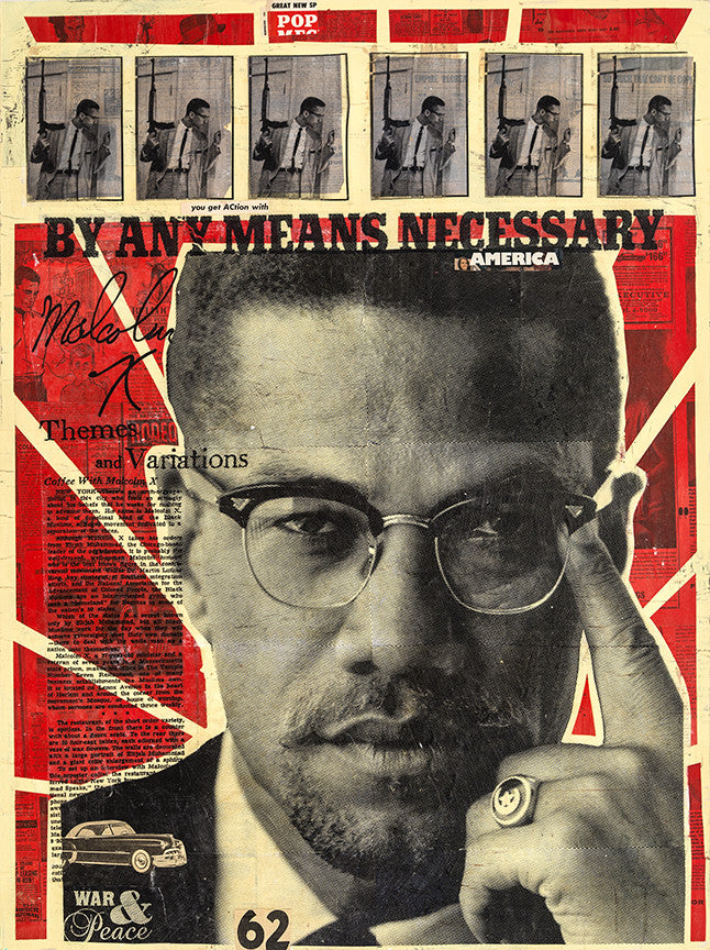 Robert Mars &quot;By Any Means Necessary&quot; - Malcolm X - Original Mixed Media and Resin on Wood