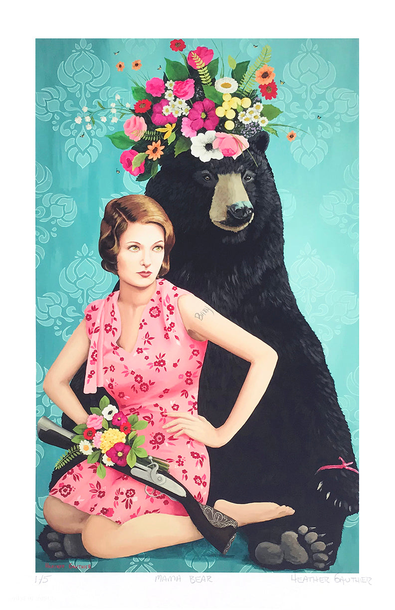 Heather Gauthier &quot;Mama Bear&quot; - Hand-Embellished Edition of 5 - 11 x 17&quot;