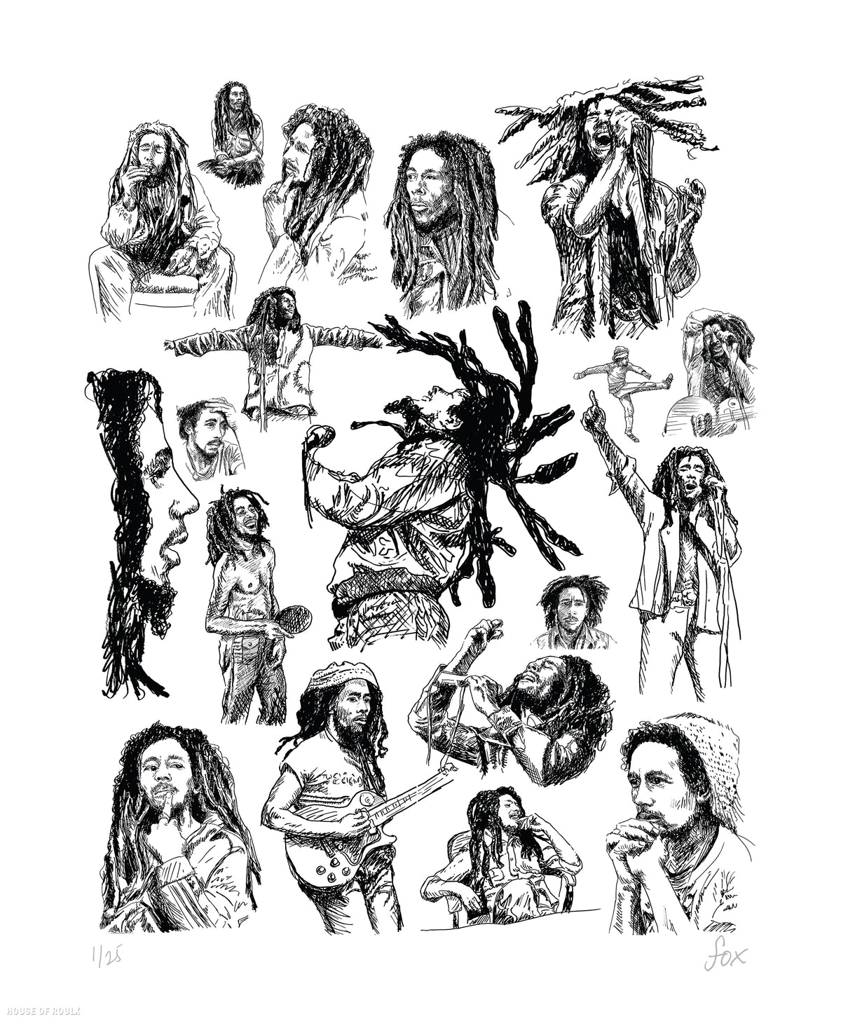 Mariah Fox &quot;Bob Marley Redemption 75 Drawings&quot; - Archival Print, Limited Edition of 25 - 14 x 17&quot;