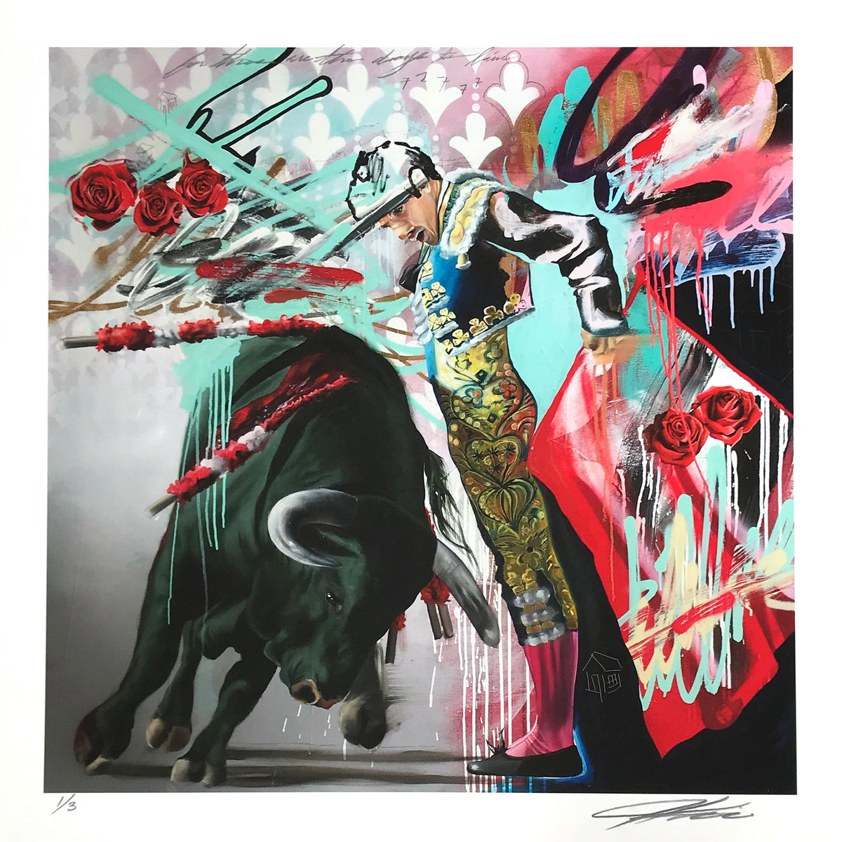 Jeremiah Kille &quot;The Matador&quot; - Hand-Embellished Unique Variant, Limited Edition of 3 - 17 x 17&quot;