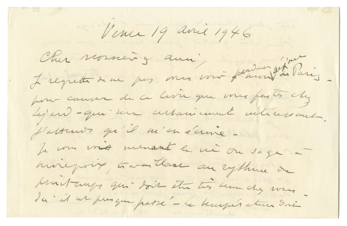 Henri Matisse - Signed, Hand-Written Letter (ALS) - 1946