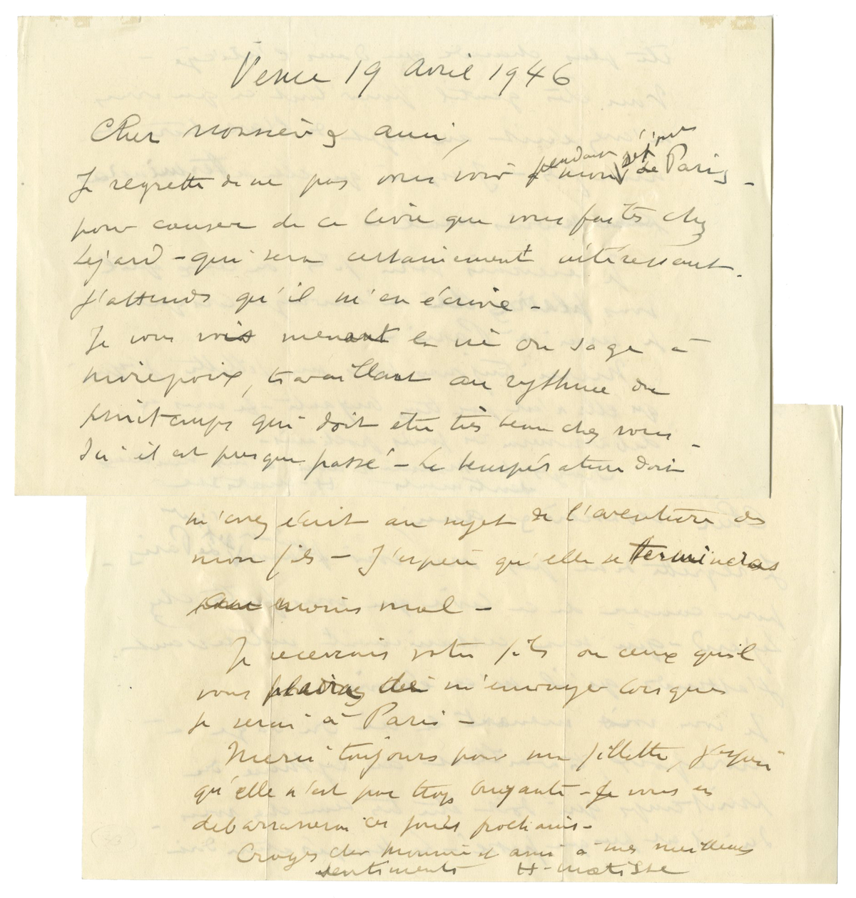Henri Matisse - Signed, Hand-Written Letter (ALS) - 1946