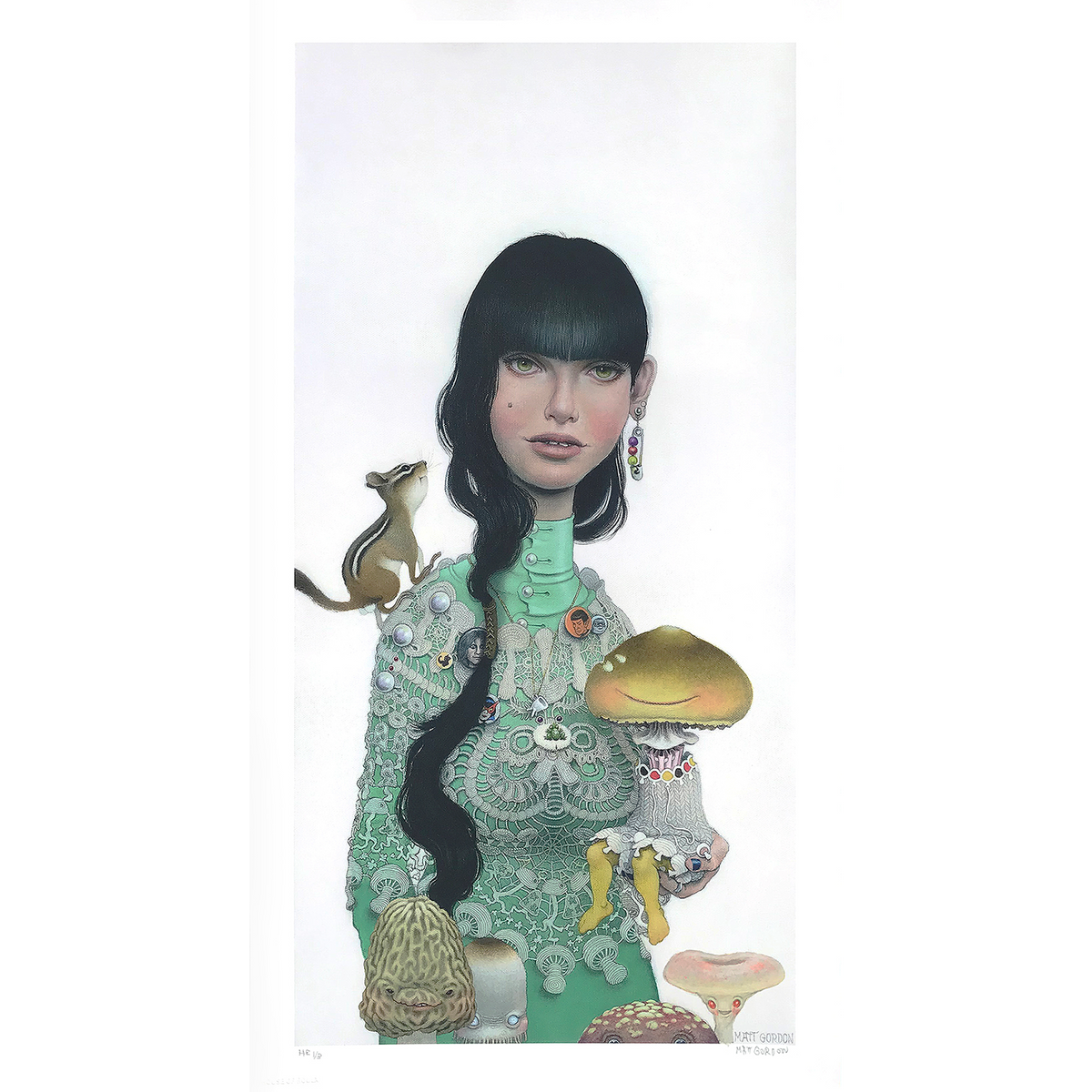 Matt Gordon &quot;Mushroom Mother&quot; - Hand-Embellished Edition of 3 - 13 x 24&quot;