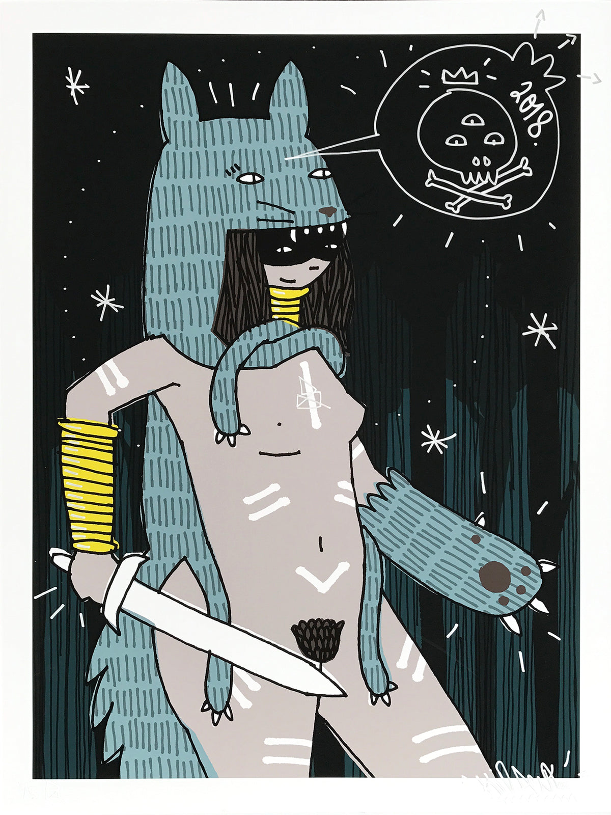 Kid Acne &quot;Night Watch&quot; - Hand-Embellished Unique Print, Edition of 5 - 18 x 24&quot;