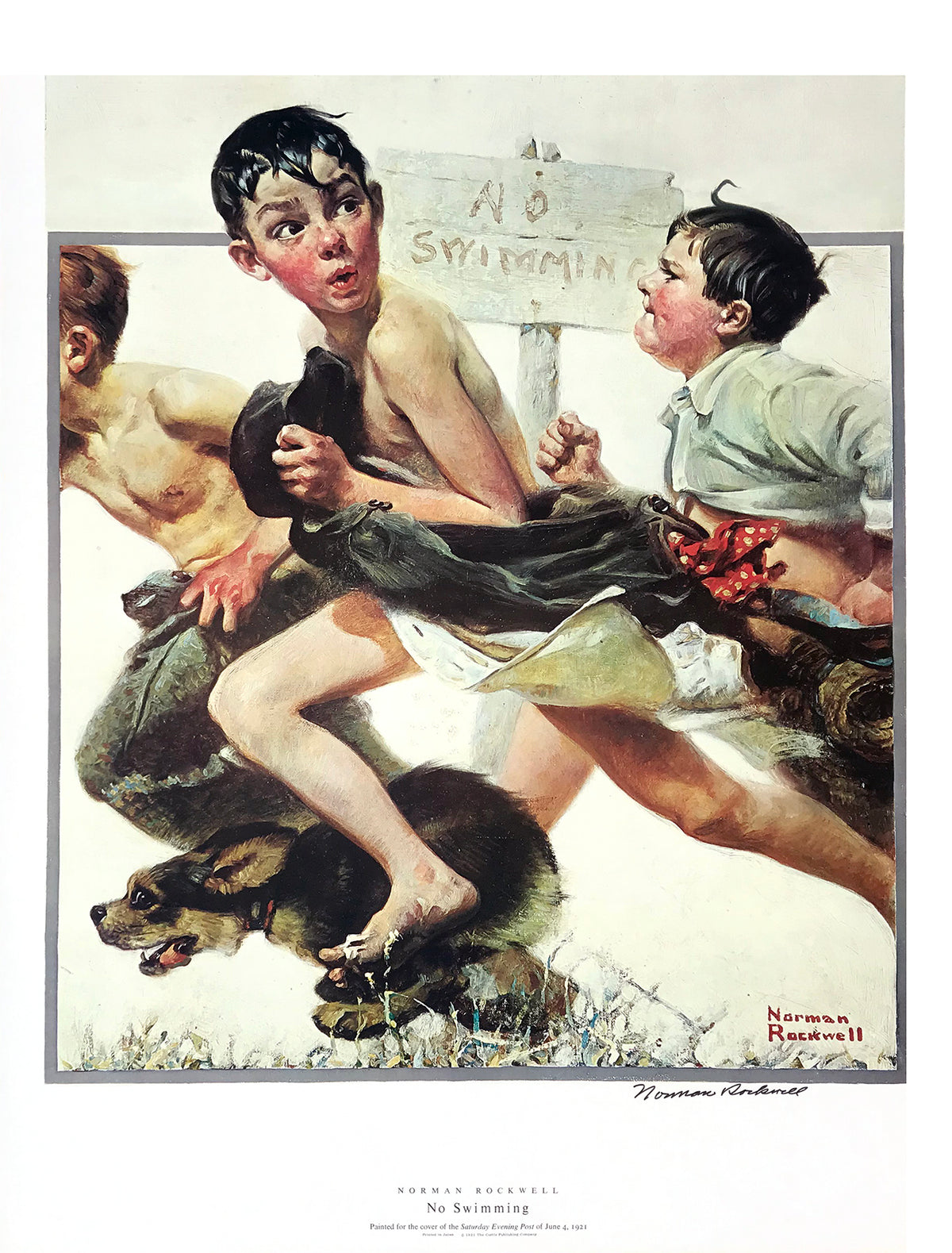 Norman Rockwell - &quot;No Swimming&quot; - Signed Offset Print - 19 x 25&quot;