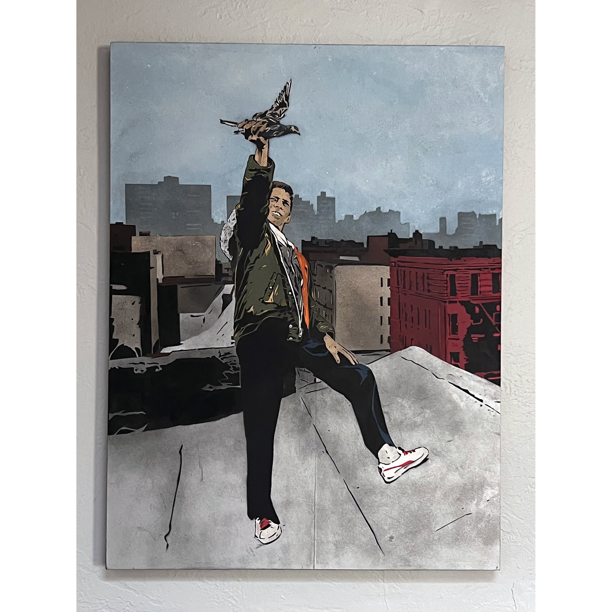 Chris Stain &quot;Up on the Roof&quot; - Original Stencil Painting - 30 x 40&quot;