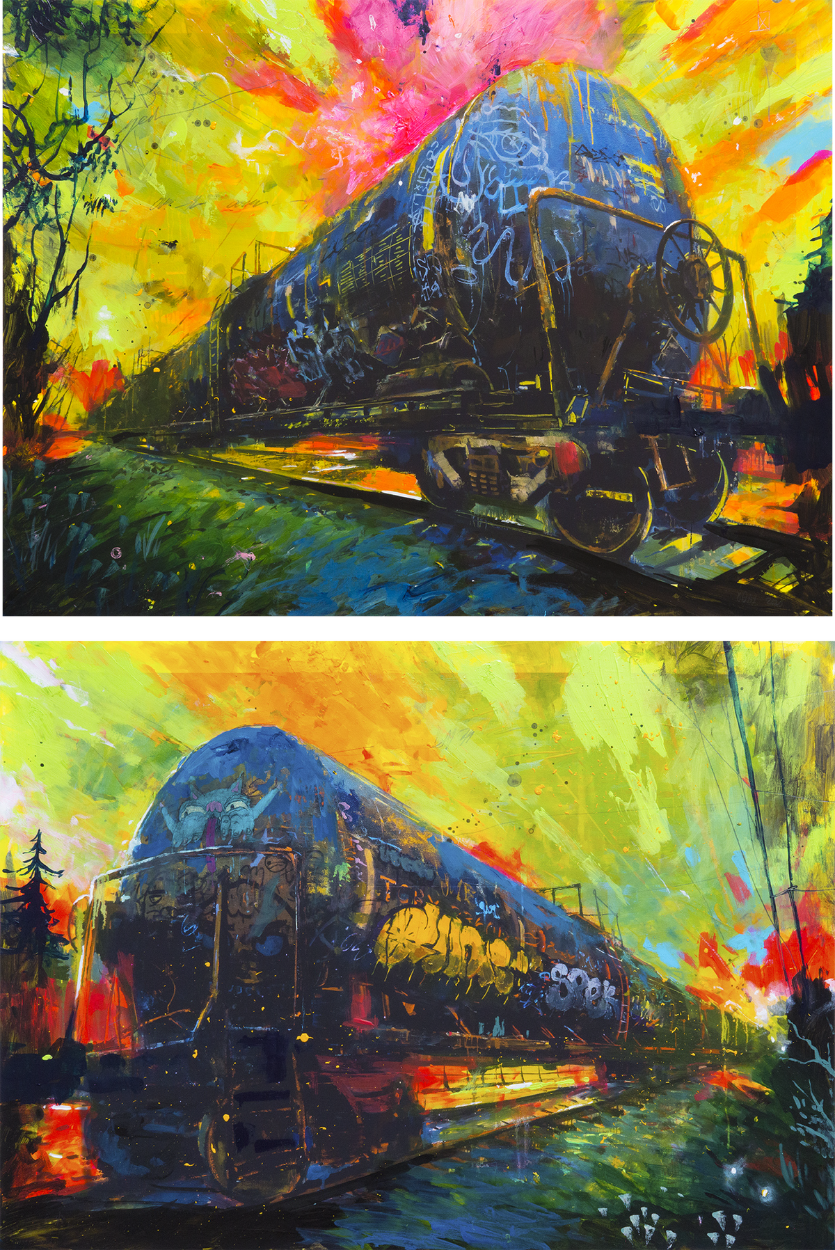 Adam J. O&#39;Day &quot;Oil Tanker 1 &amp; 2&quot; - Hand-Painted Print Set, #3/3 - 18 x 24&quot; Each