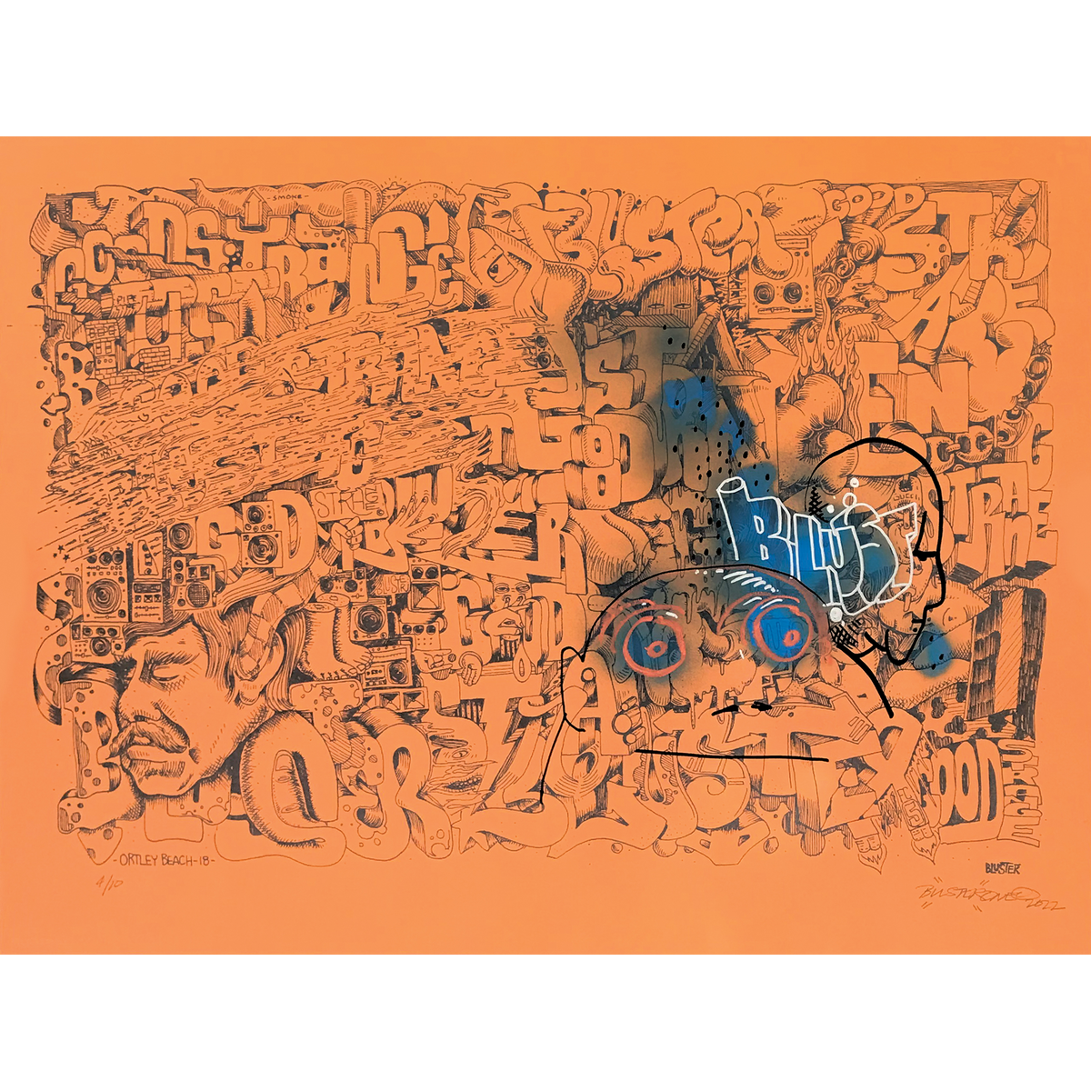 BlusterOne &quot;Ortley Beach&quot; - Hand-Embellished Screen Printed Edition of 10 - 18 x 24&quot;