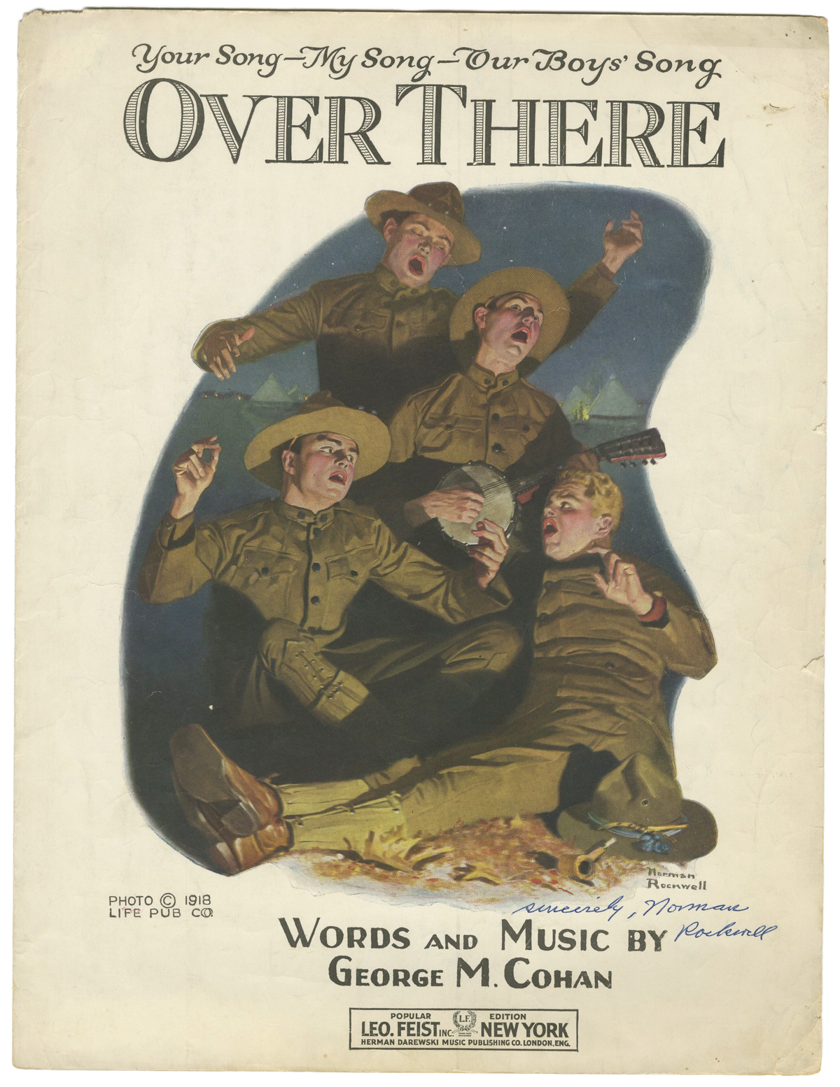 Norman Rockwell - Signed &quot;Over There&quot; Music Sheet - 1918