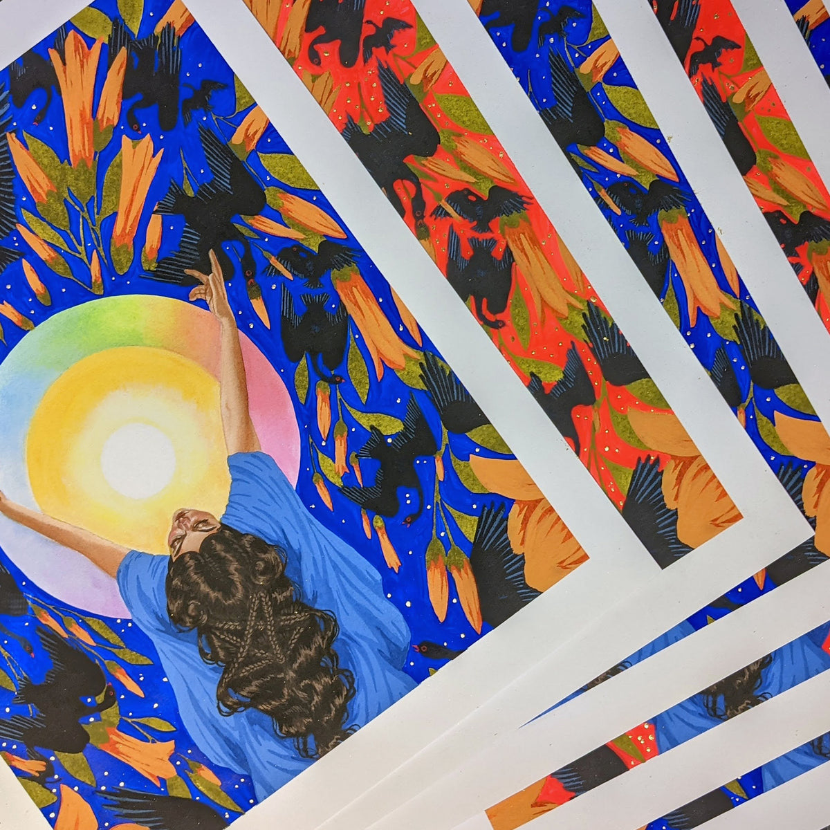 Shannon Taylor &quot;Solstice&quot; - Hand-Embellished Navy &amp; Gold Variant - 14 x 17&quot;