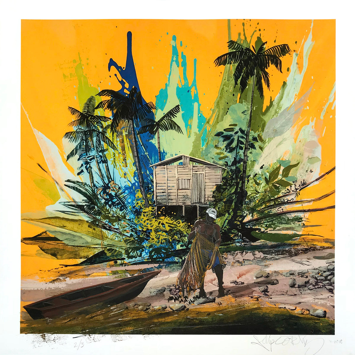 Felipe Ortiz &quot;Pacifico&quot; - Hand-Embellished Unique Variant, #2/3 - 17 x 17&quot;