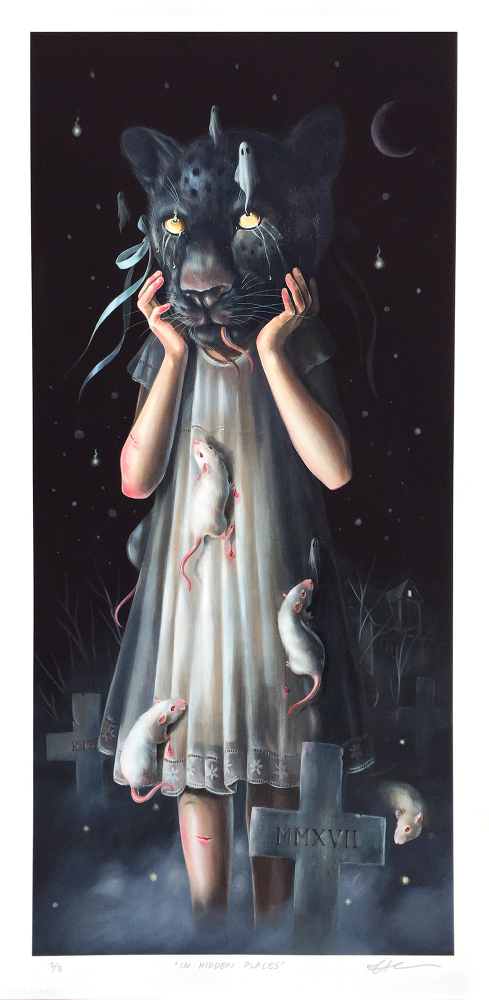 Hanna Jaeun &quot;In Hidden Places&quot; - Hand-Embellished Unique Print, #2/3 - 12 x 24&quot;