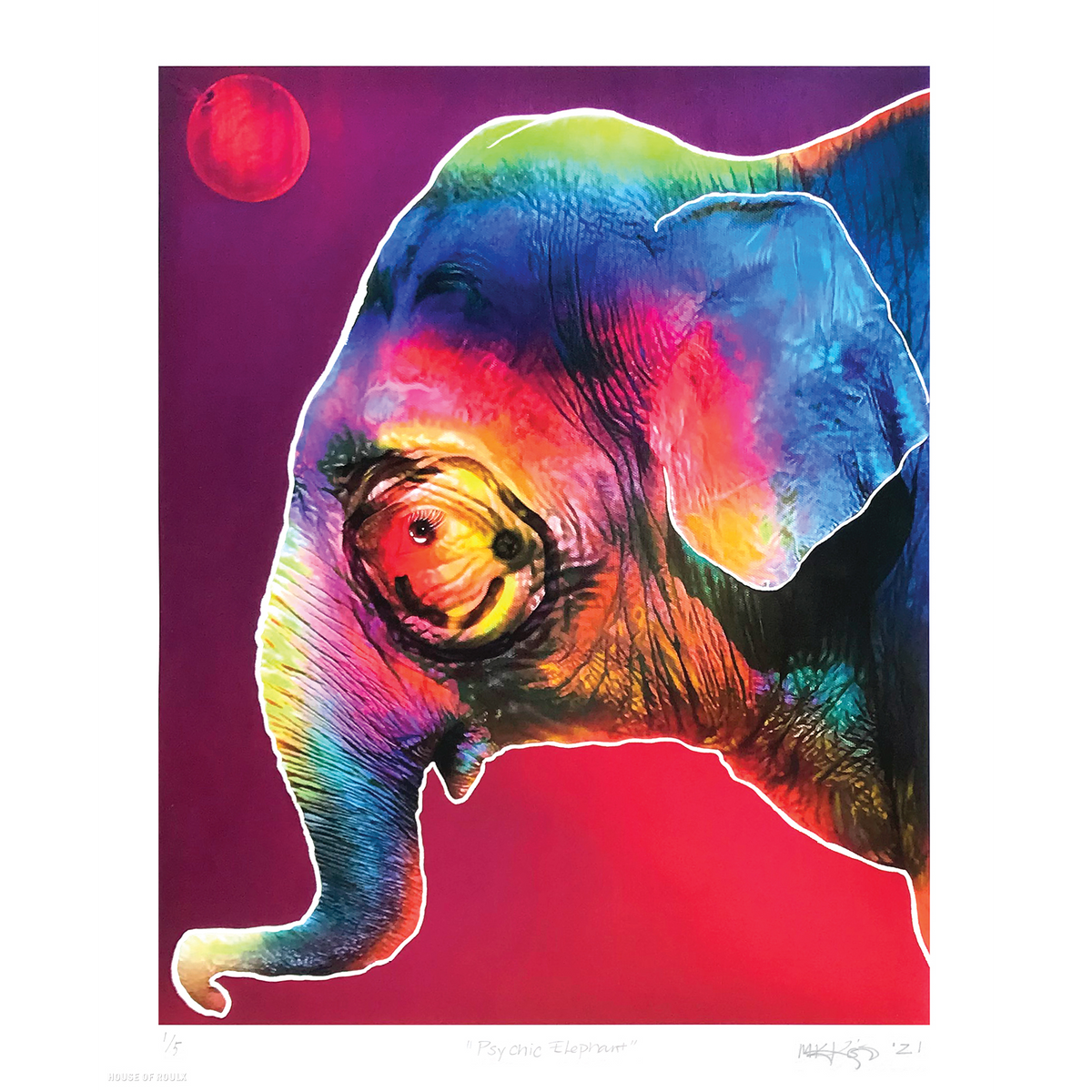 M.K. Komins &quot;Psychic Elephant&quot; - Hand-Embellished Edition of 5 - 14 x 17&quot;
