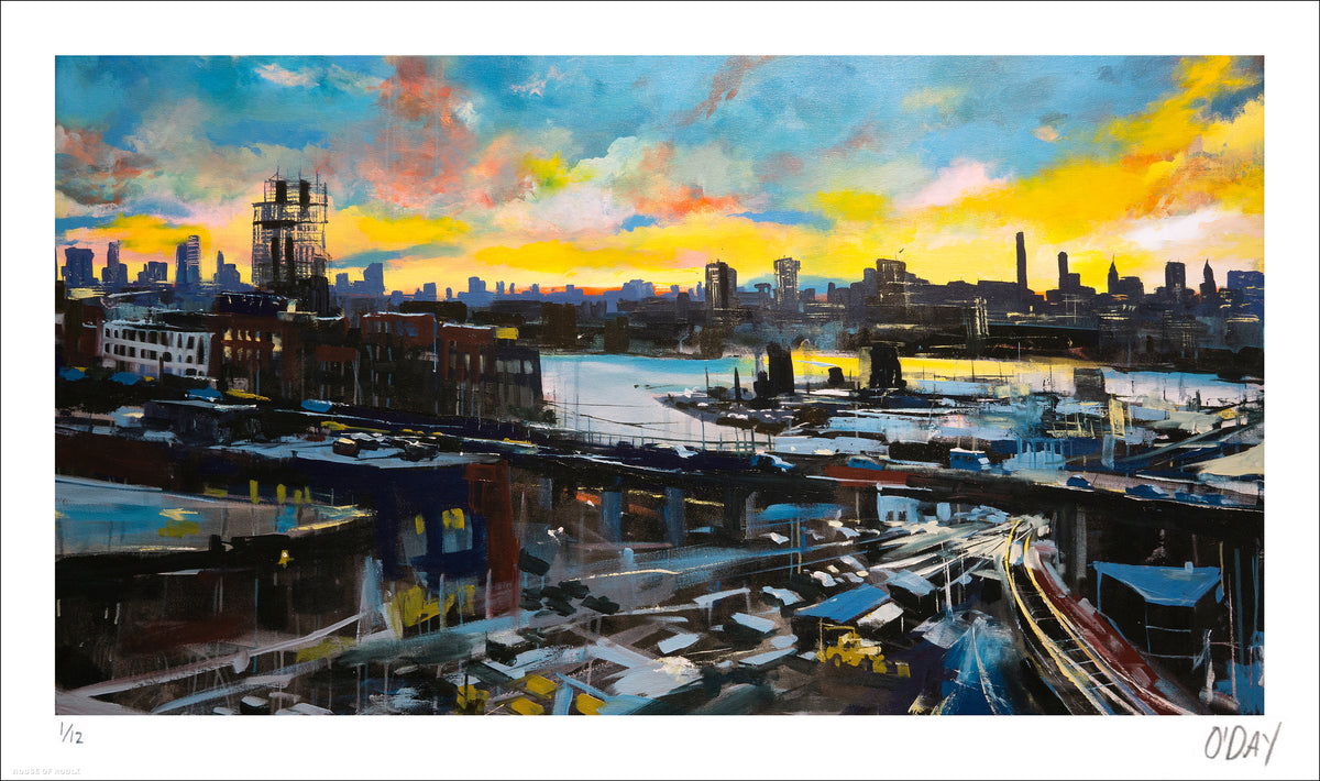 Adam J. O&#39;Day &quot;Pulaski Bridge at Sunset&quot; - Archival Print, Limited Edition of 12 - 14 x 24&quot;