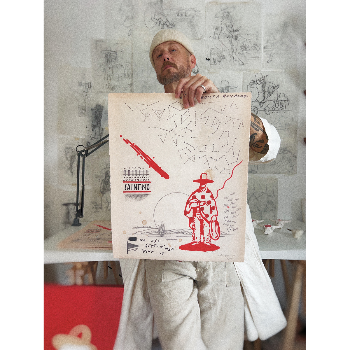 SAINT NO &quot;Once I Built a Railroad&quot; - Hand-Embellished Edition of 25 - 16 x 20&quot;