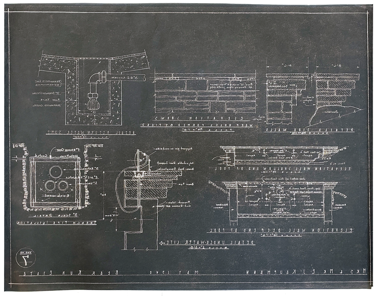 Frank Lloyd Wright - Original &#39;Fallingwater&#39; Working Blueprint Reverse Copy