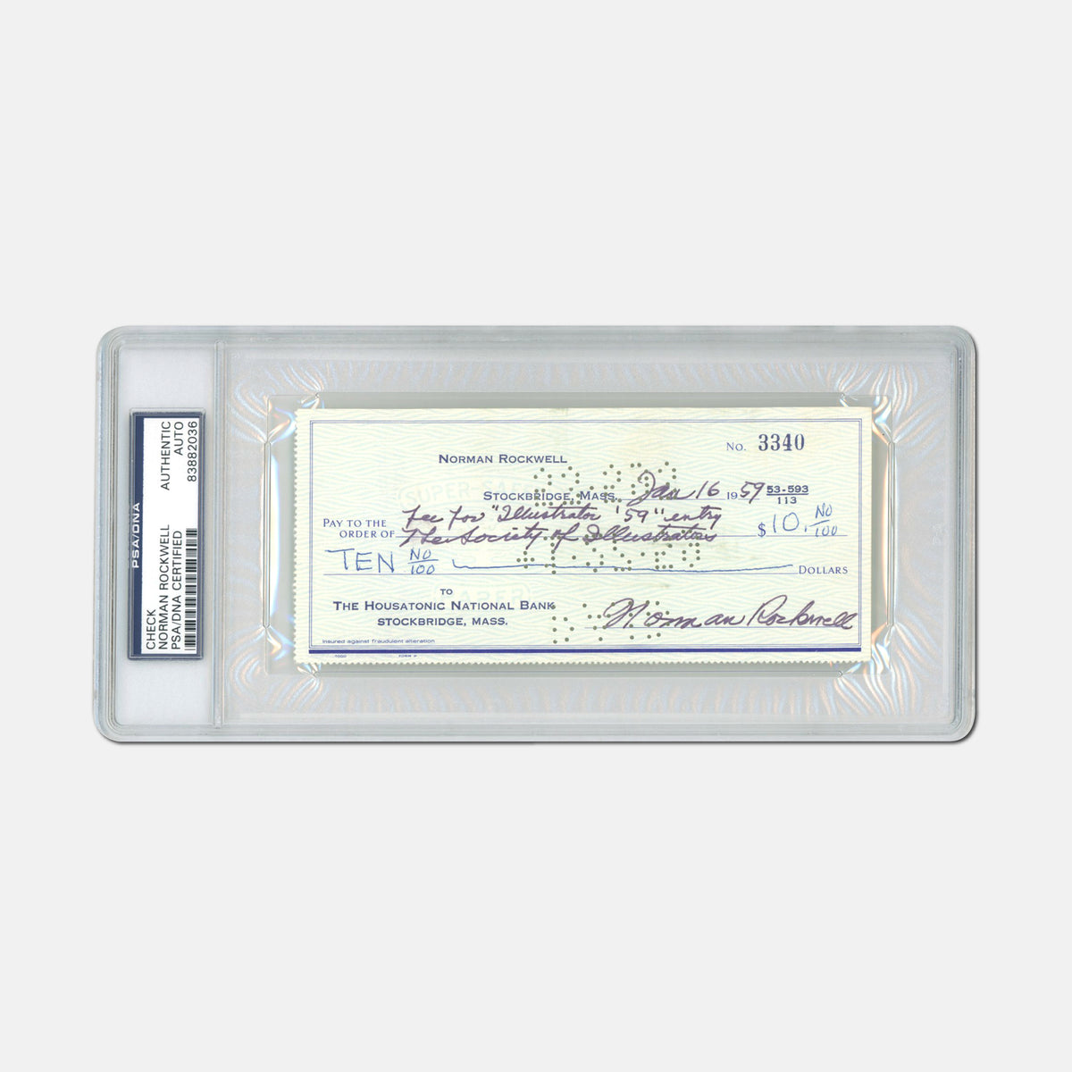 Norman Rockwell - Signed Check to Illustrator Magazine, 1959 - PSA Slabbed