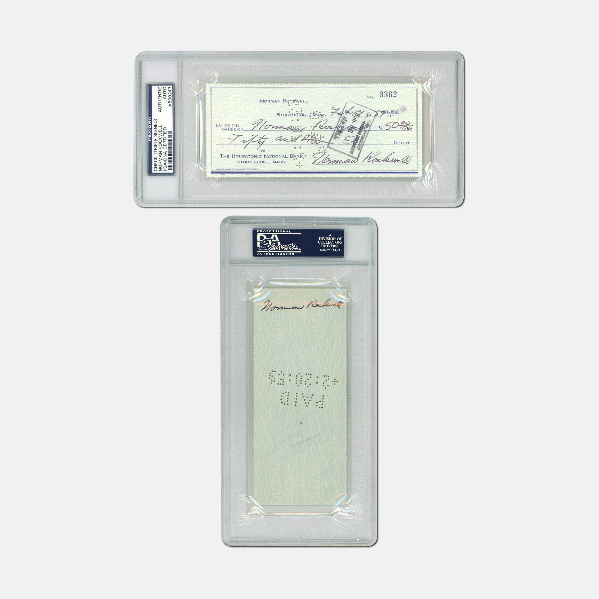 Slabbed Check Norman Rockwell - 3 x Signed Personal Check, 1959 - PSA Slabbed - House ...