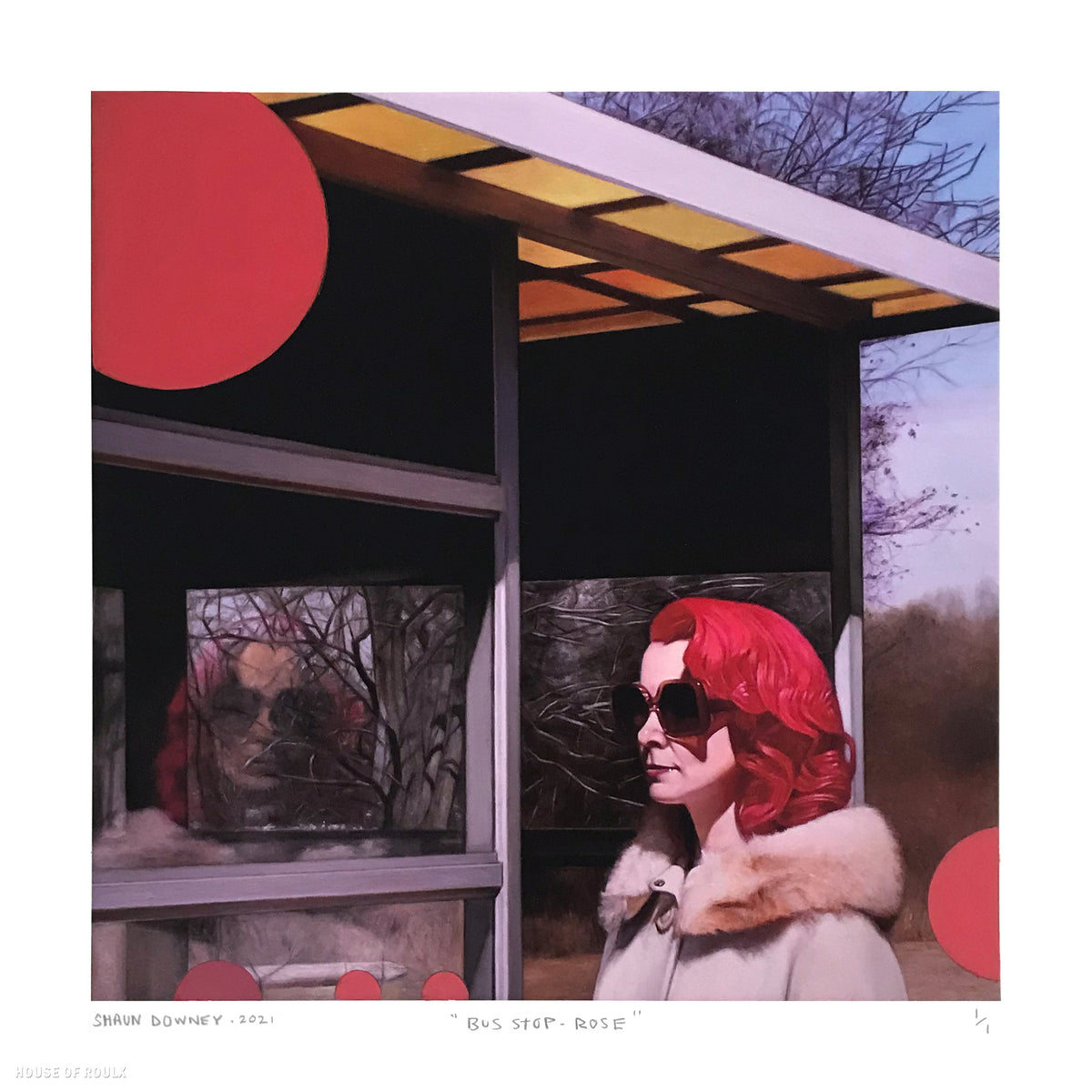 Shaun Downey &quot;Bus Stop (Rose)&quot; - Hand-Embellished One-Off Variant - 12 x 12&quot;