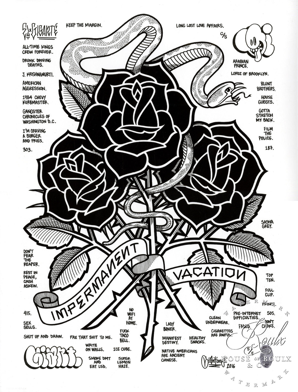 Mike Giant &quot;Black Roses (Impermanent Vacation)&quot; - Hand-Embellished Unique Print, #5/5 - 24 x 36
