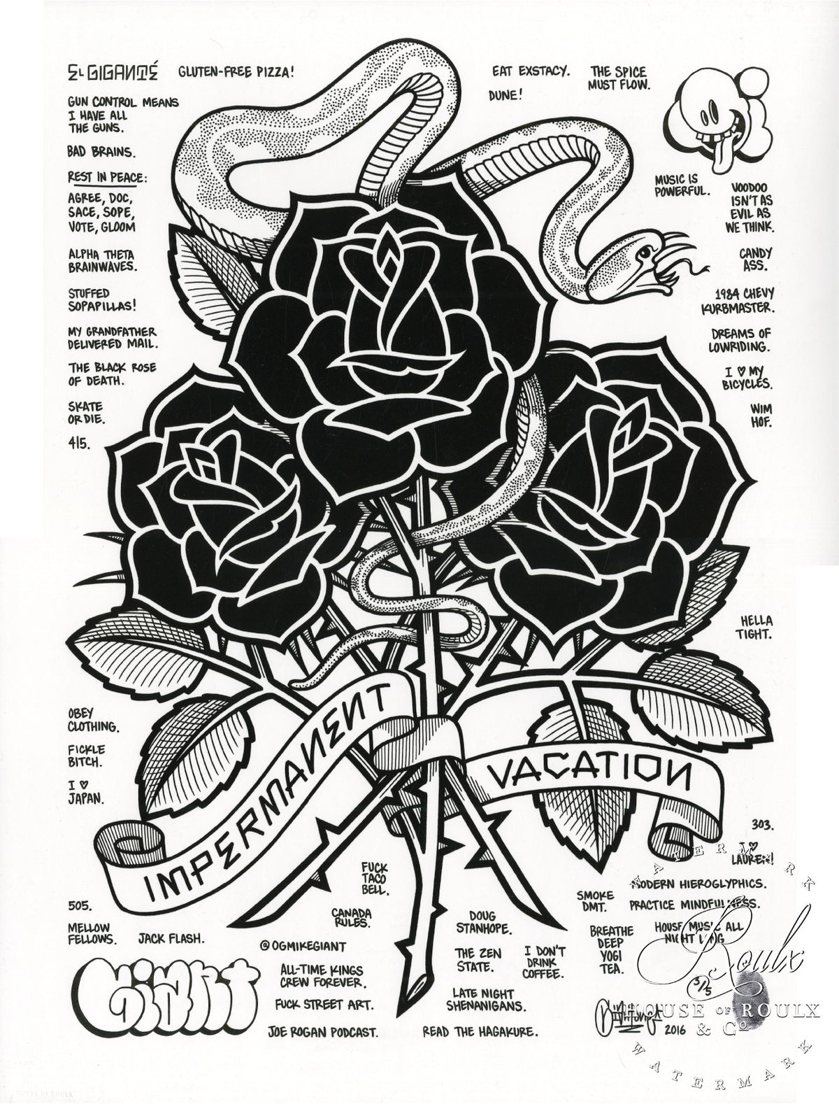 Mike Giant &quot;Black Roses (Impermanent Vacation)&quot; - Hand-Embellished Unique Print, #3/5 - 24 x 36