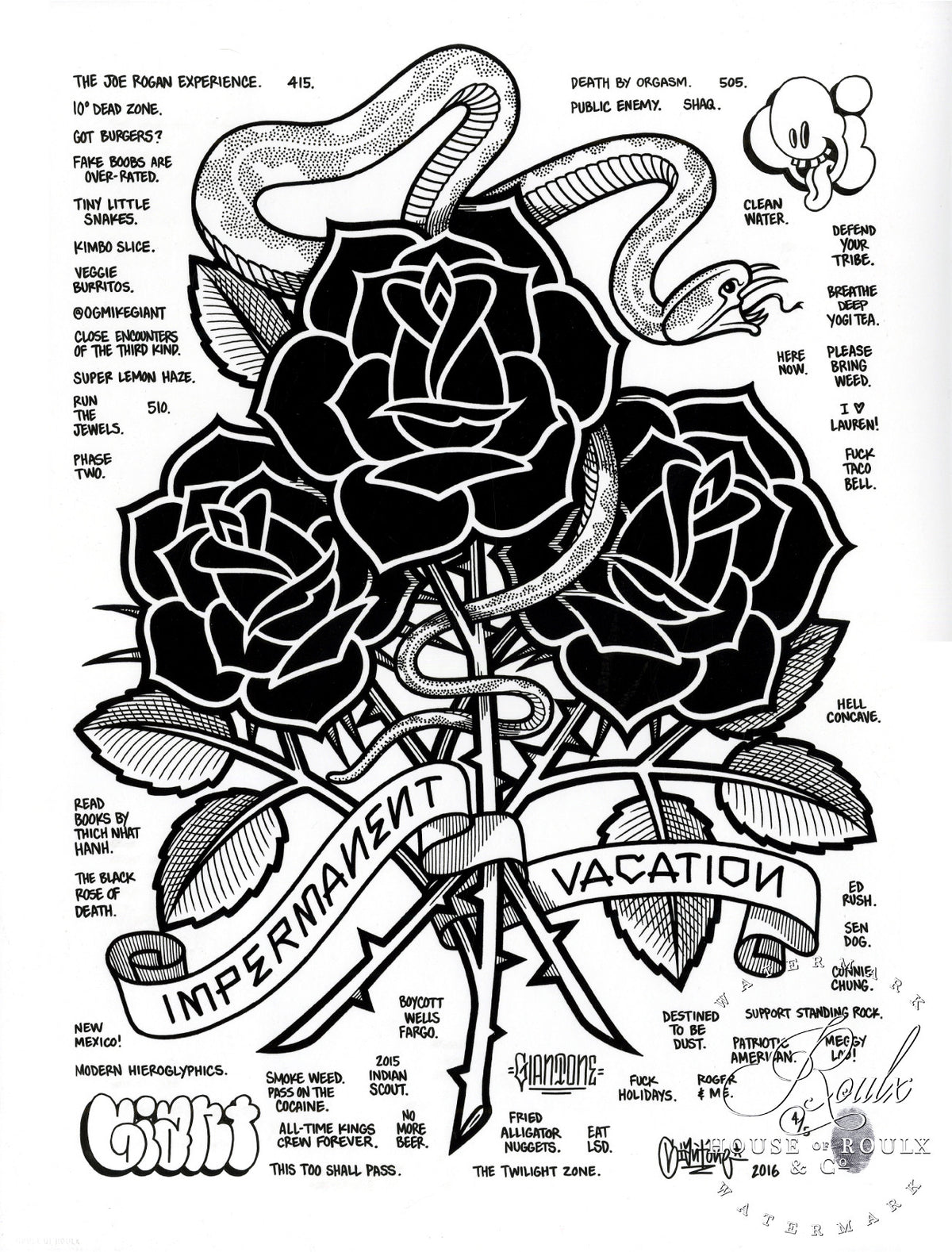 Mike Giant &quot;Black Roses (Impermanent Vacation)&quot; - Hand-Embellished Unique Print, #4/5 - 24 x 36