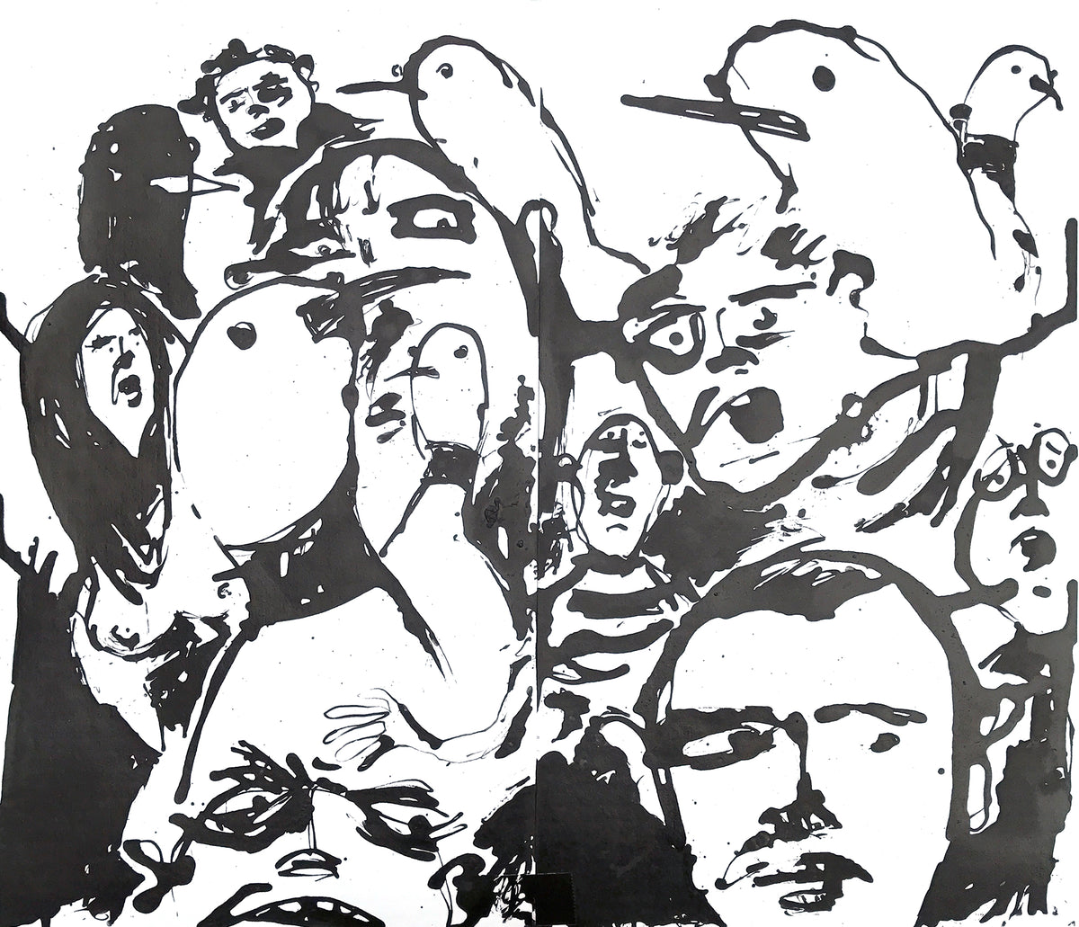 Russ Pope &quot;Those Who Watch the News&quot; - Original Ink Blotter Illustration - 14.5 x 13.25&quot;