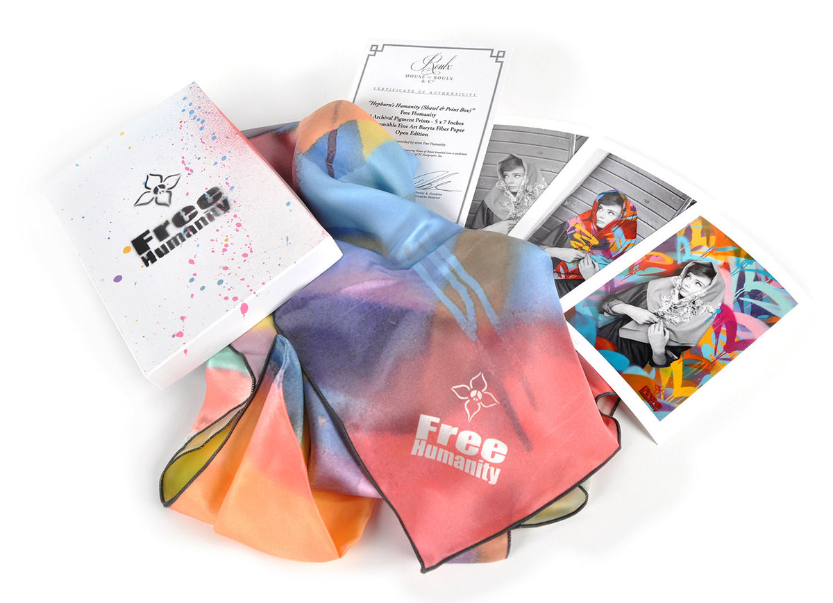 Free Humanity &quot;Hepburn&#39;s Humanity&quot; - Silk Shawl and 3 Print Hand-Embellished Box Set