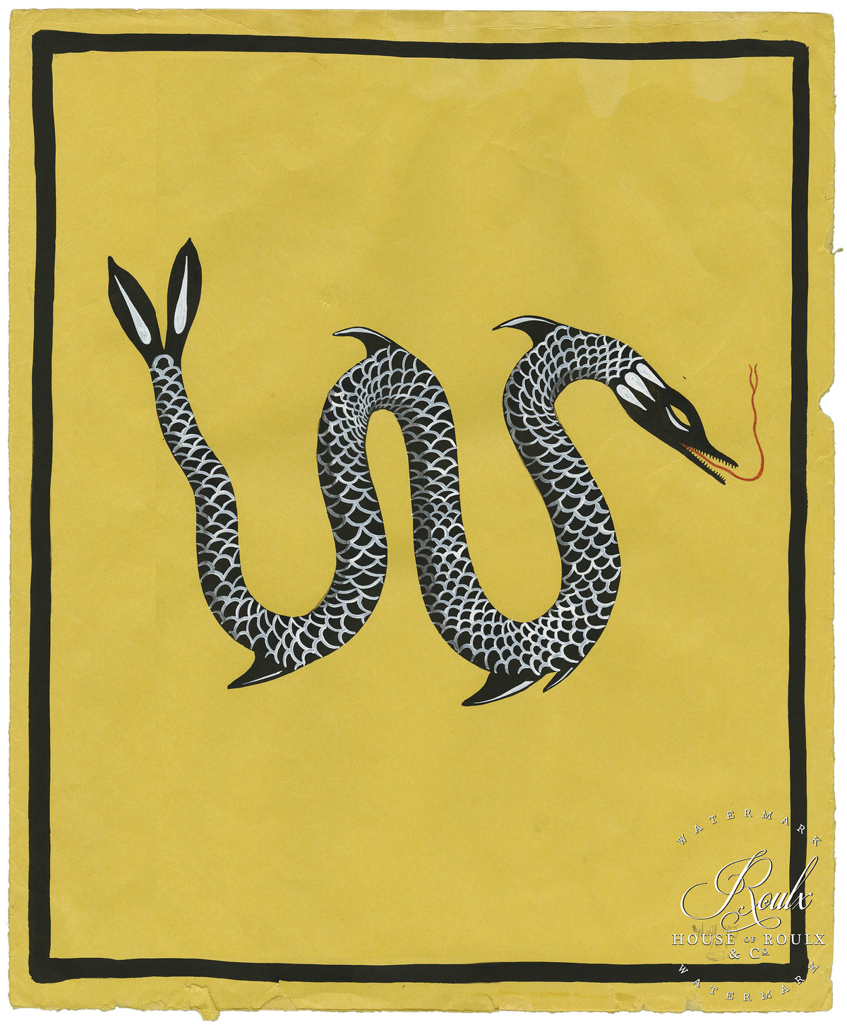 Rich Cali &quot;Serpent&quot; - Original Brushed Ink on Vintage Found Paper