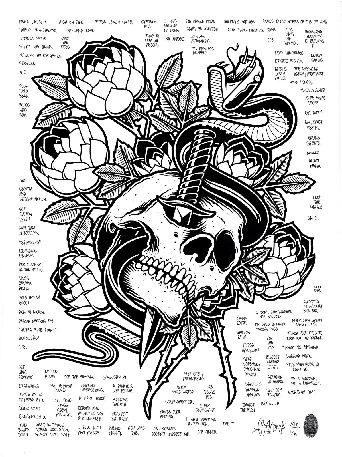 Mike Giant &quot;Skull and Dagger&quot; - Hand-Embellished Unique Print, #1/5 - 18 x 24