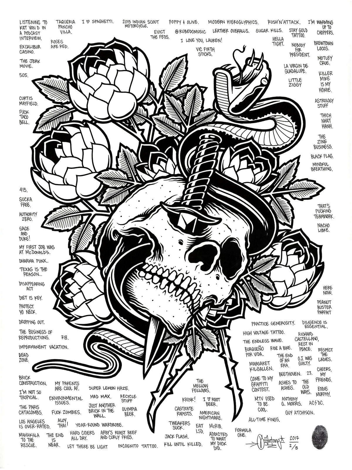 Mike Giant &quot;Skull and Dagger&quot; - Hand-Embellished Unique Print, #2/5 - 18 x 24