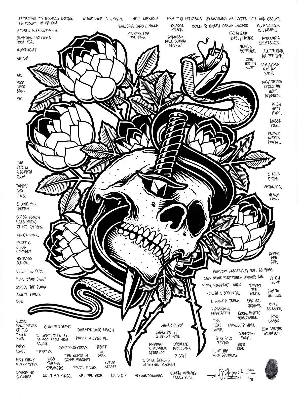 Mike Giant &quot;Skull and Dagger&quot; - Hand-Embellished Unique Print, #3/5 - 18 x 24