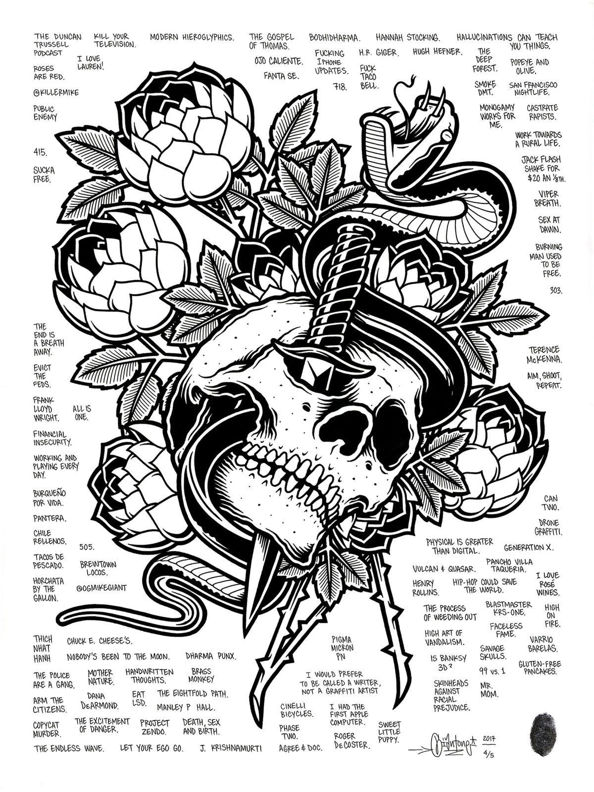 Mike Giant &quot;Skull and Dagger&quot; - Hand-Embellished Unique Print, #4/5 - 18 x 24