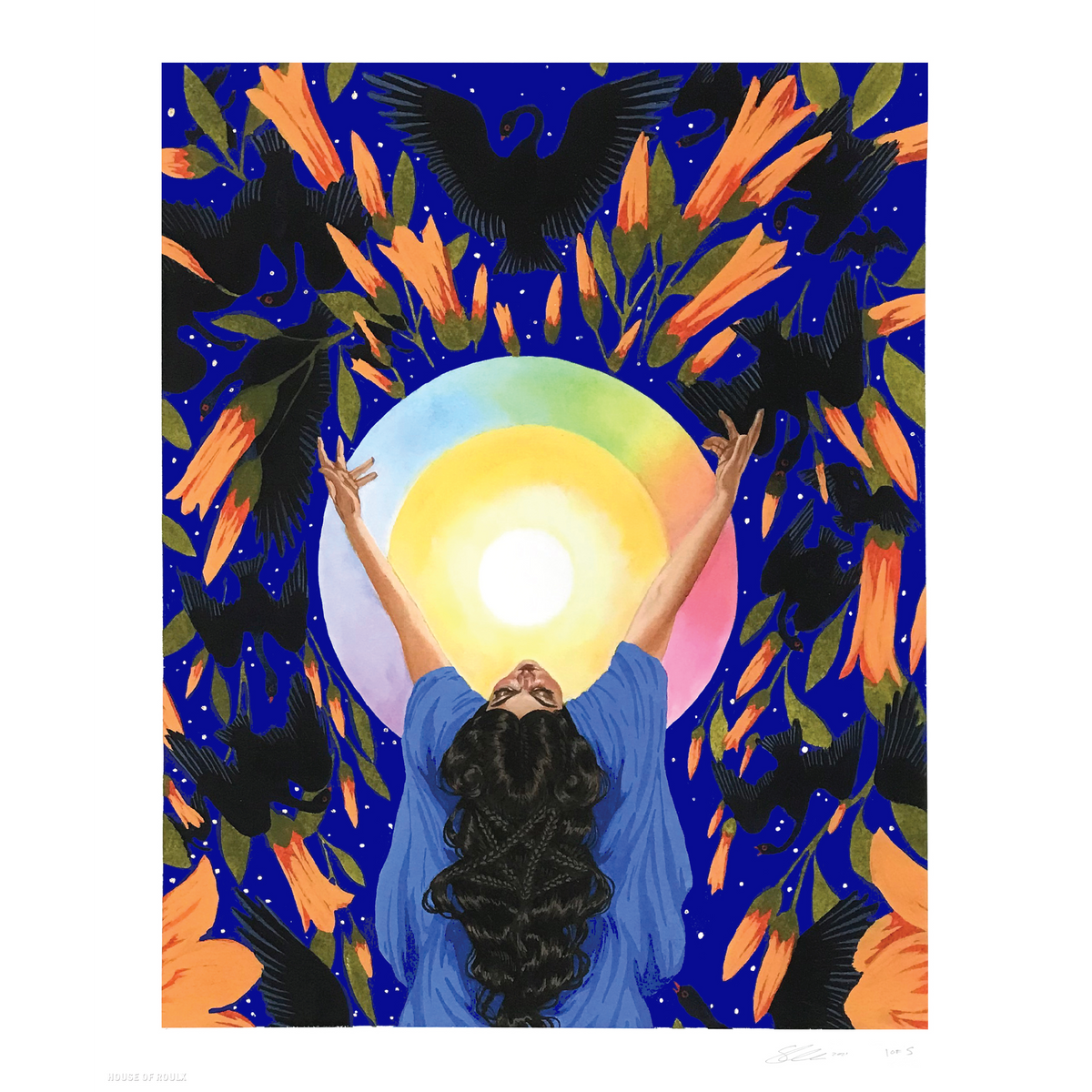 Shannon Taylor &quot;Solstice&quot; - Hand-Embellished Navy &amp; Gold Variant - 14 x 17&quot;