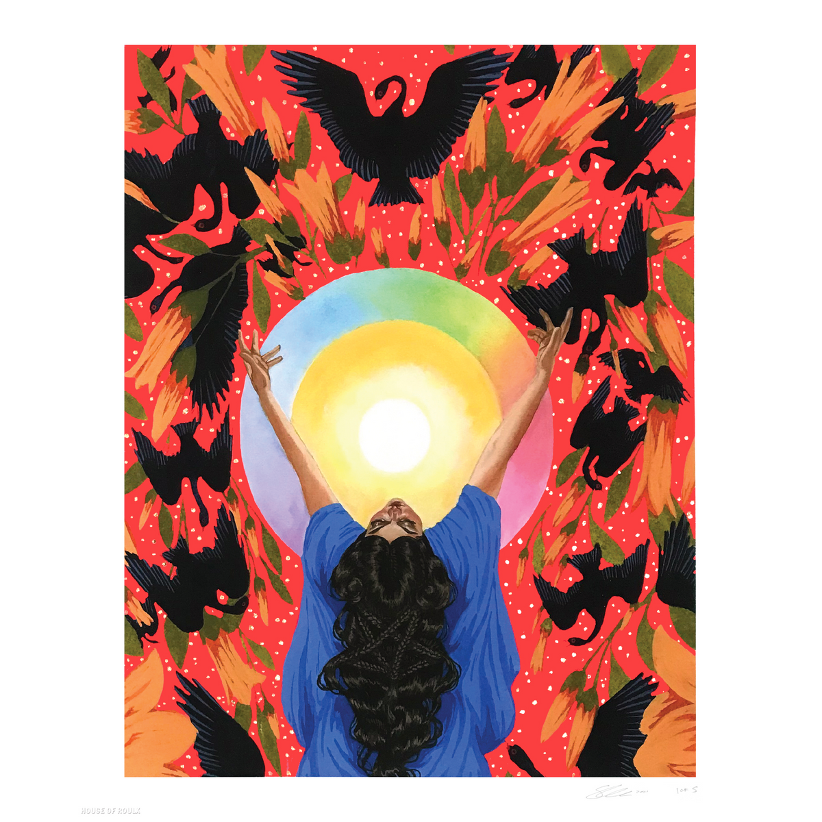 Shannon Taylor &quot;Solstice&quot; - Hand-Embellished Red &amp; Gold Variant - 14 x 17&quot;