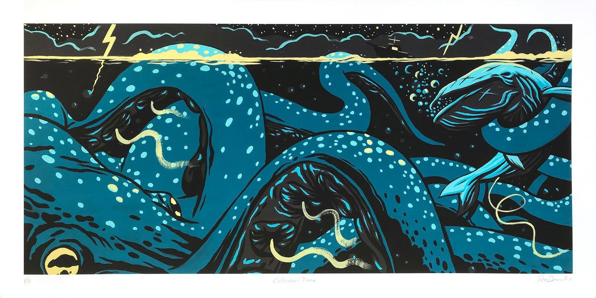 The Draculas &quot;Calamari Time&quot; - Hand-Embellished Unique Variant, Edition of 3 - 12 x 24&quot;