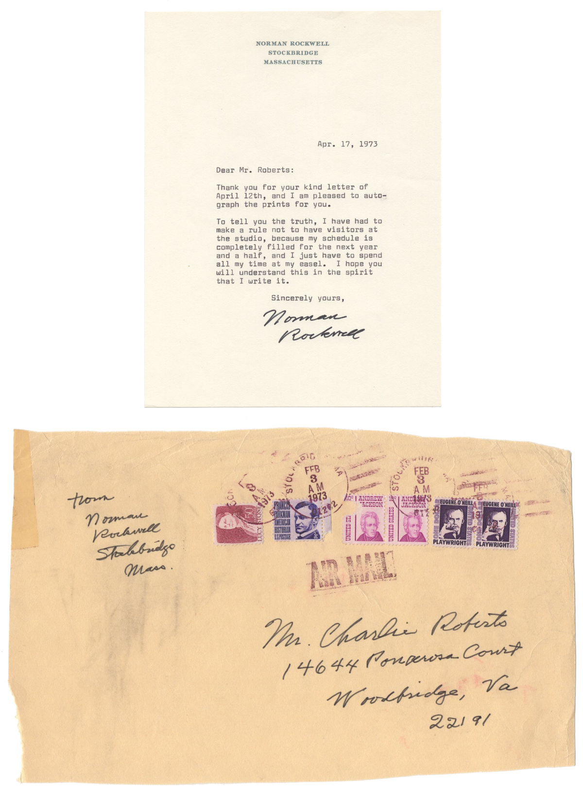 Norman Rockwell - Signed Letter (TLS), 1973 with Address Panel