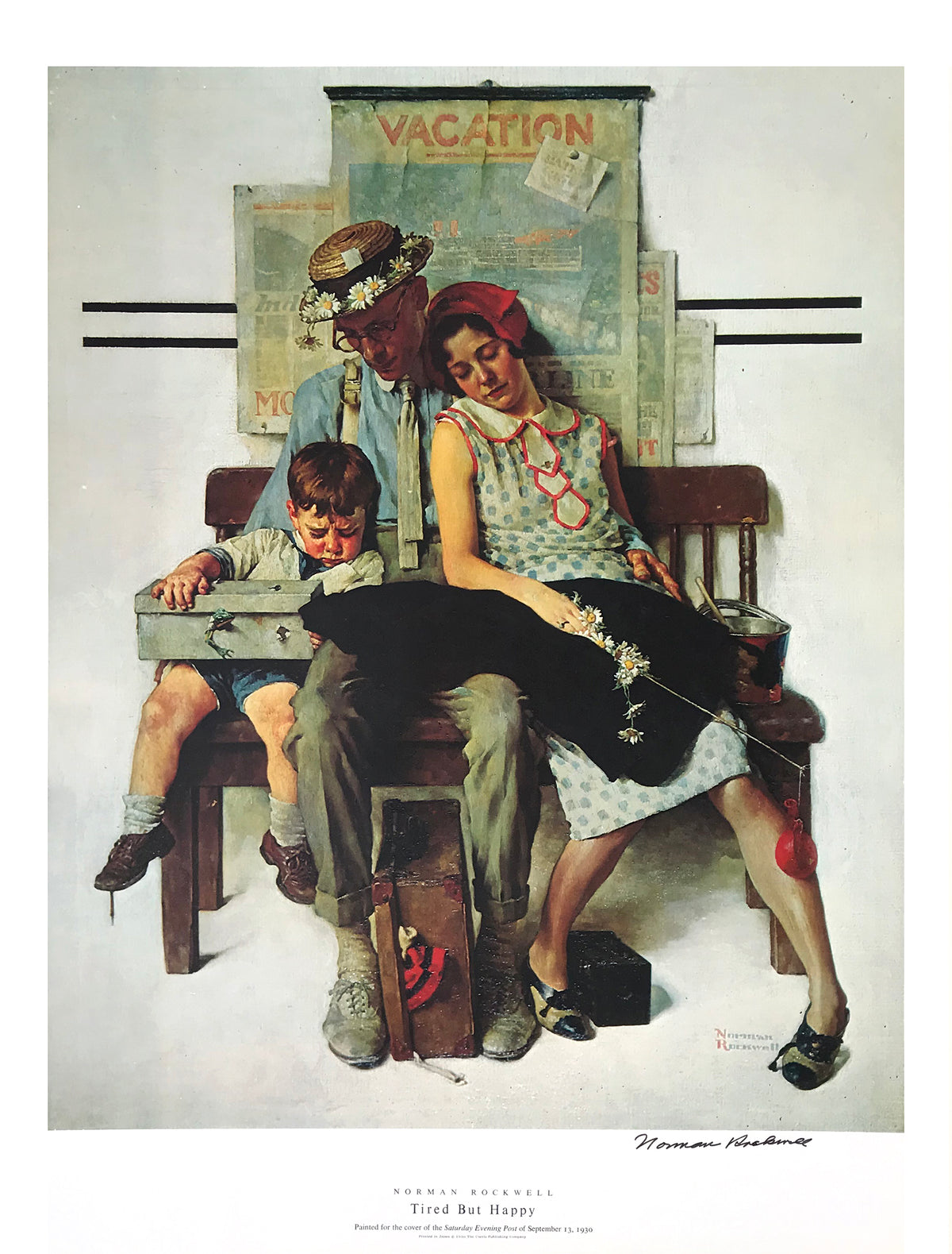 Norman Rockwell - &quot;Tired But Happy&quot; - Signed Offset Print - 19 x 25&quot;