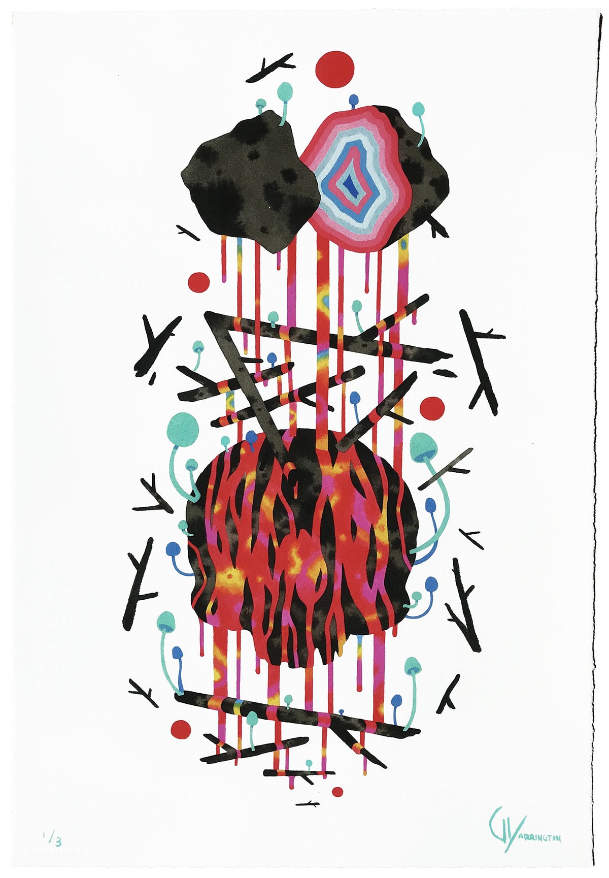 Graham Yarrington &quot;Leaky Geode Totem&quot; - Hand-Embellished Edition of 3 - 13 x 19&quot;