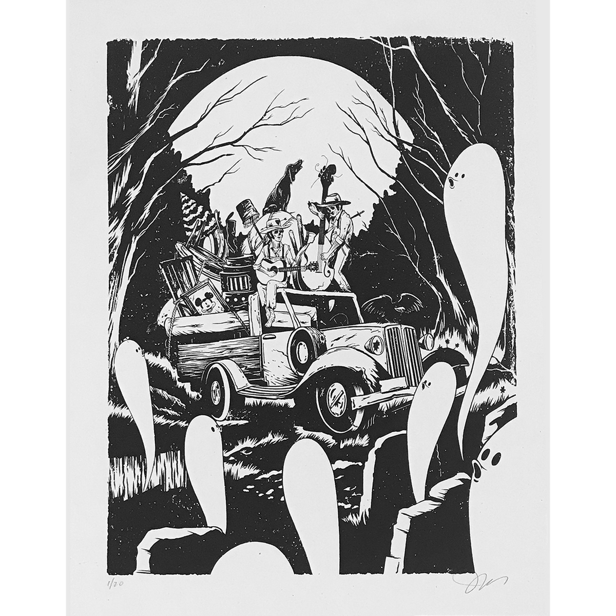 The Draculas &quot;Howlin’ Ghosts: The Dust Bowl Trio (Mono)&quot; - Screen Printed Edition of 20 - 11 x 14&quot;